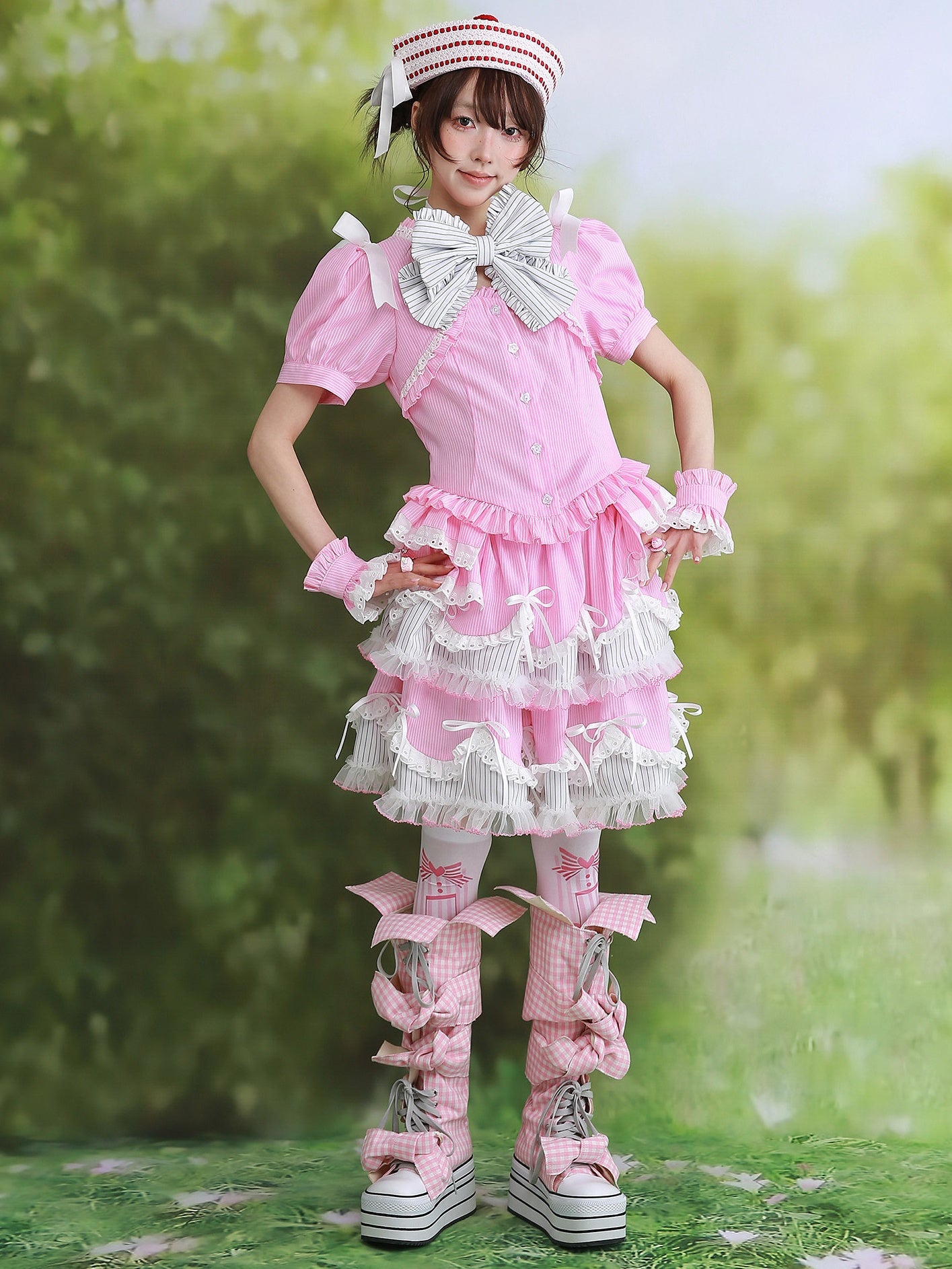 Candy Cottage Showa Retro Pink Striped Set