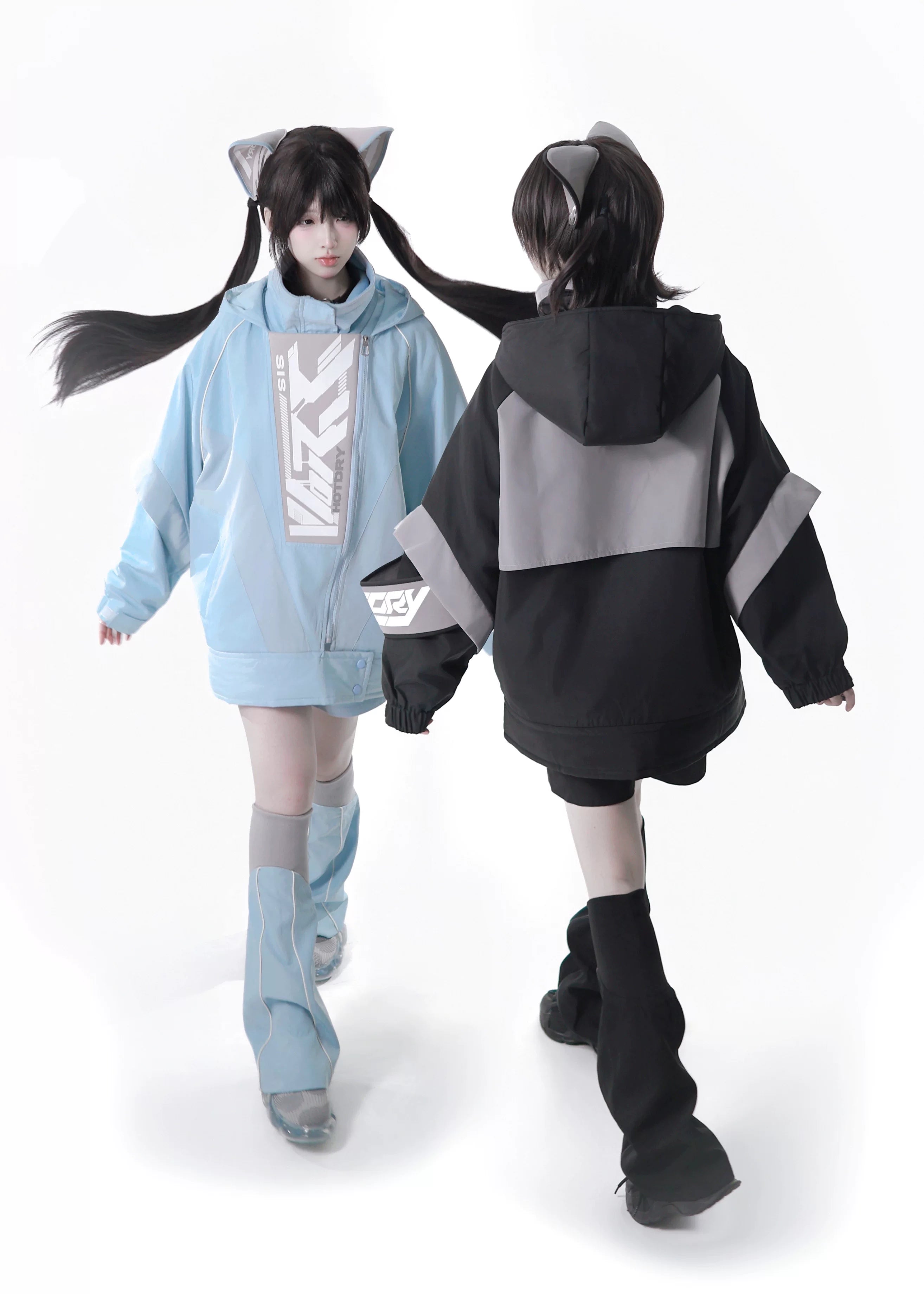 Dystopian Techwear Two-Piece Fleece-Lined Jacket and Shorts Set