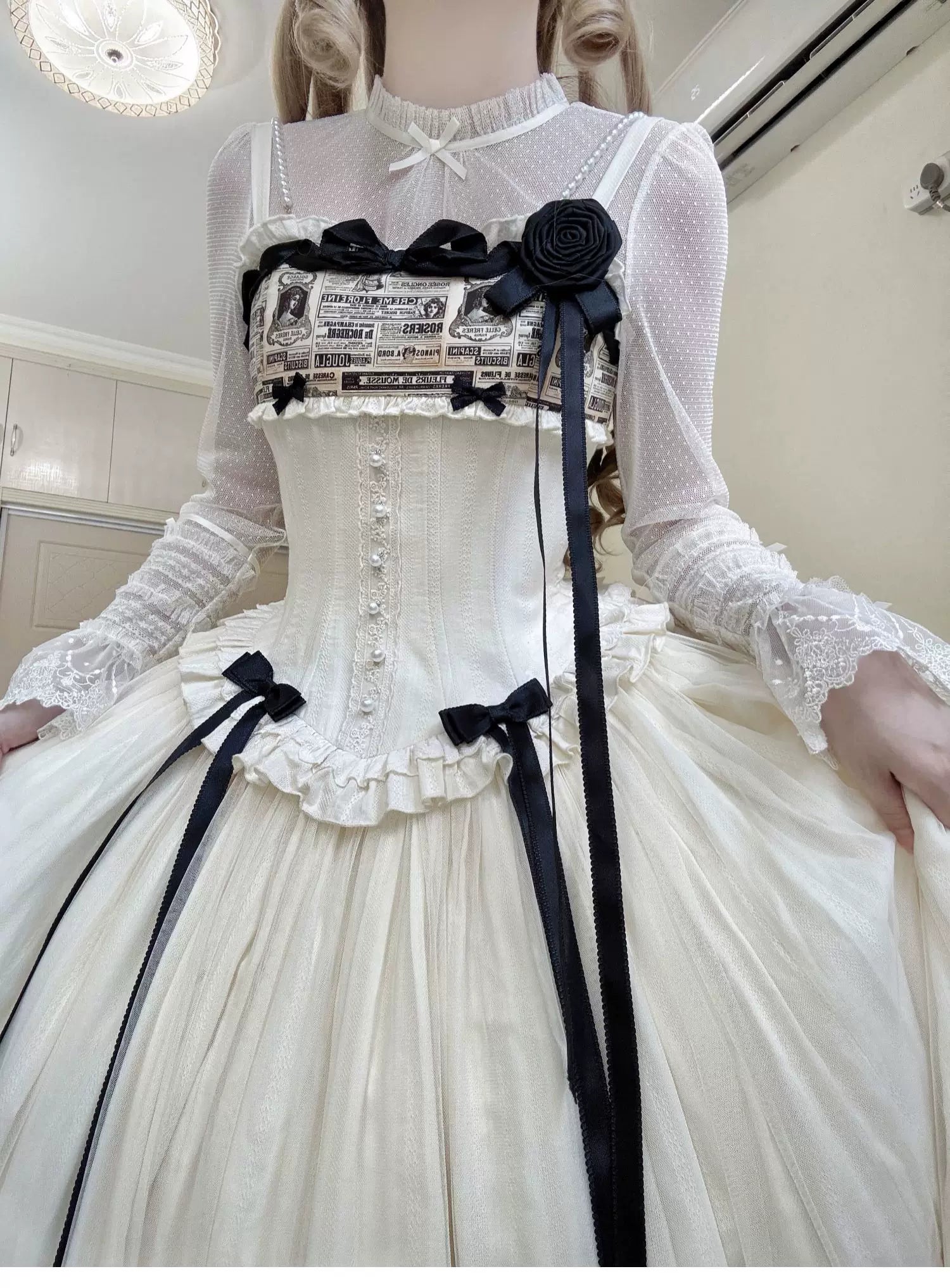 Letter from London White Newspaper Print Classic Lolita JSK Dress