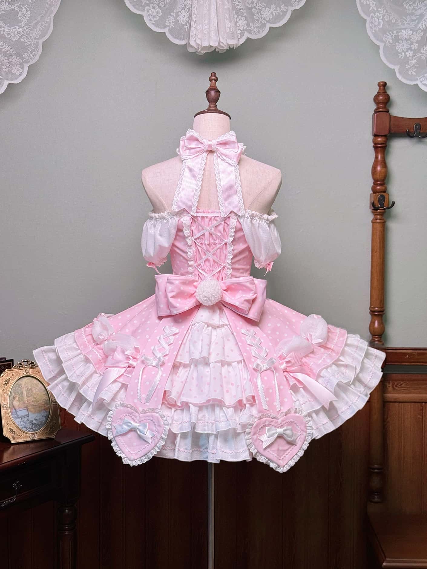 Vintage Polka Dot Lolita Halter Pink OP Dress