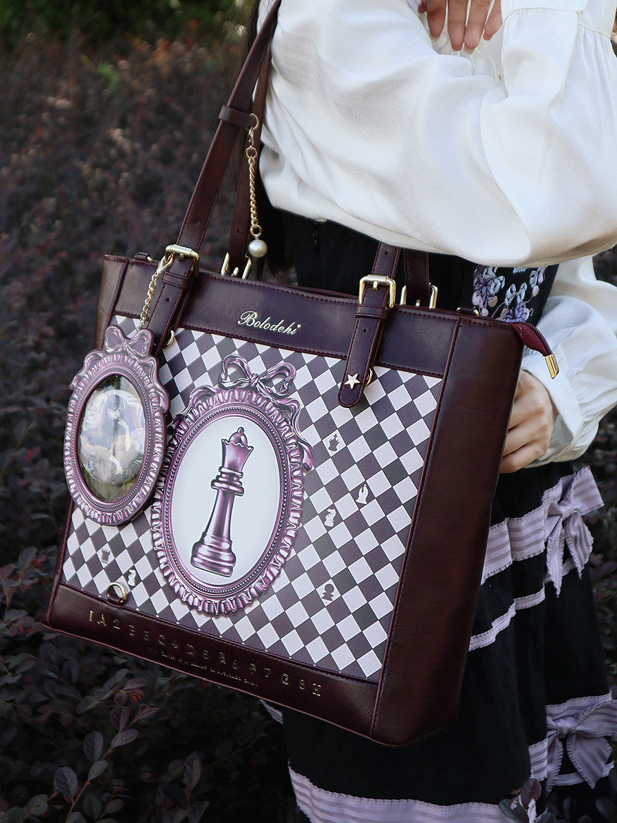Chessboard Lolita Argyle Illustrated Tote Ita Bag