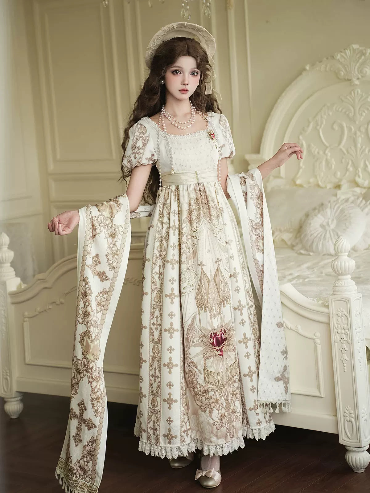 Sacred Coronation Gothic Cathedral Print Empire Lolita OP Dress Set