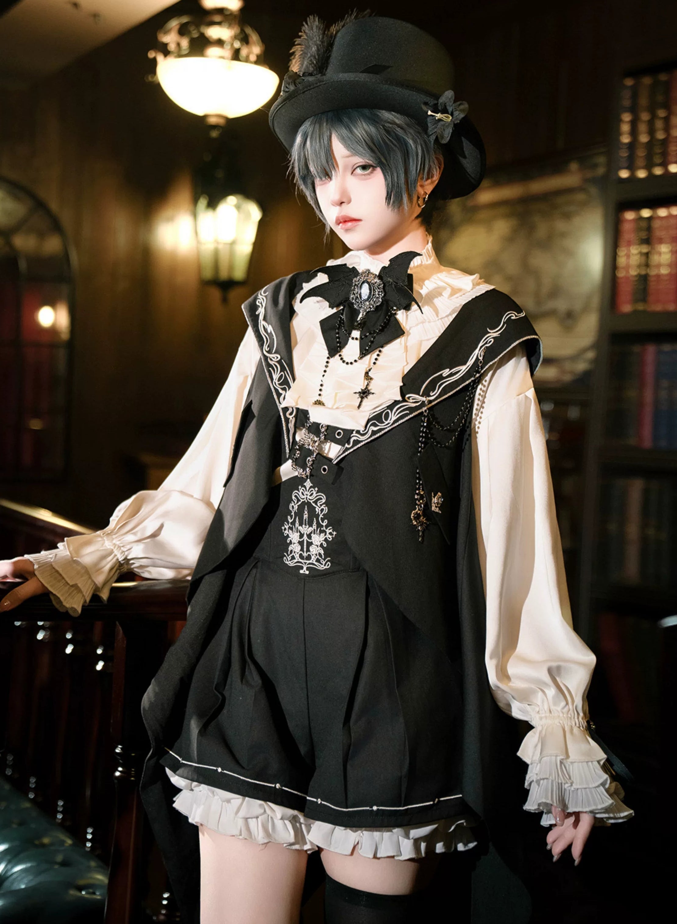 Rabbit Ears Meteorite Dark Prince Lolita Suspender Shorts Set