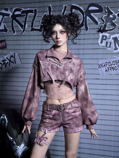 Y2K Edgy Rivet Denim Set with Leg Harness LE1021
