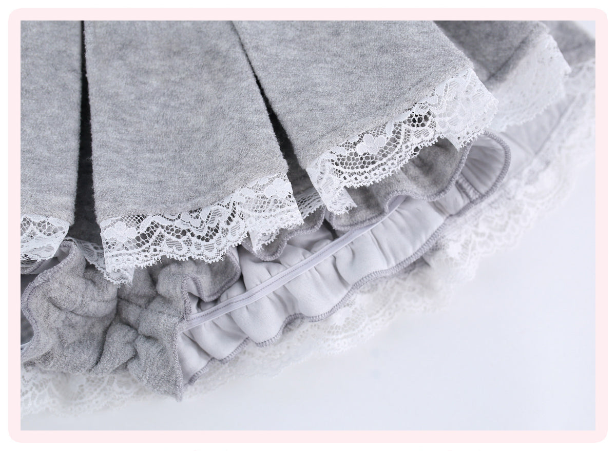 Grey Domain Star Dream Grey Lace Hooded Cardigan Jacket Skirt Set