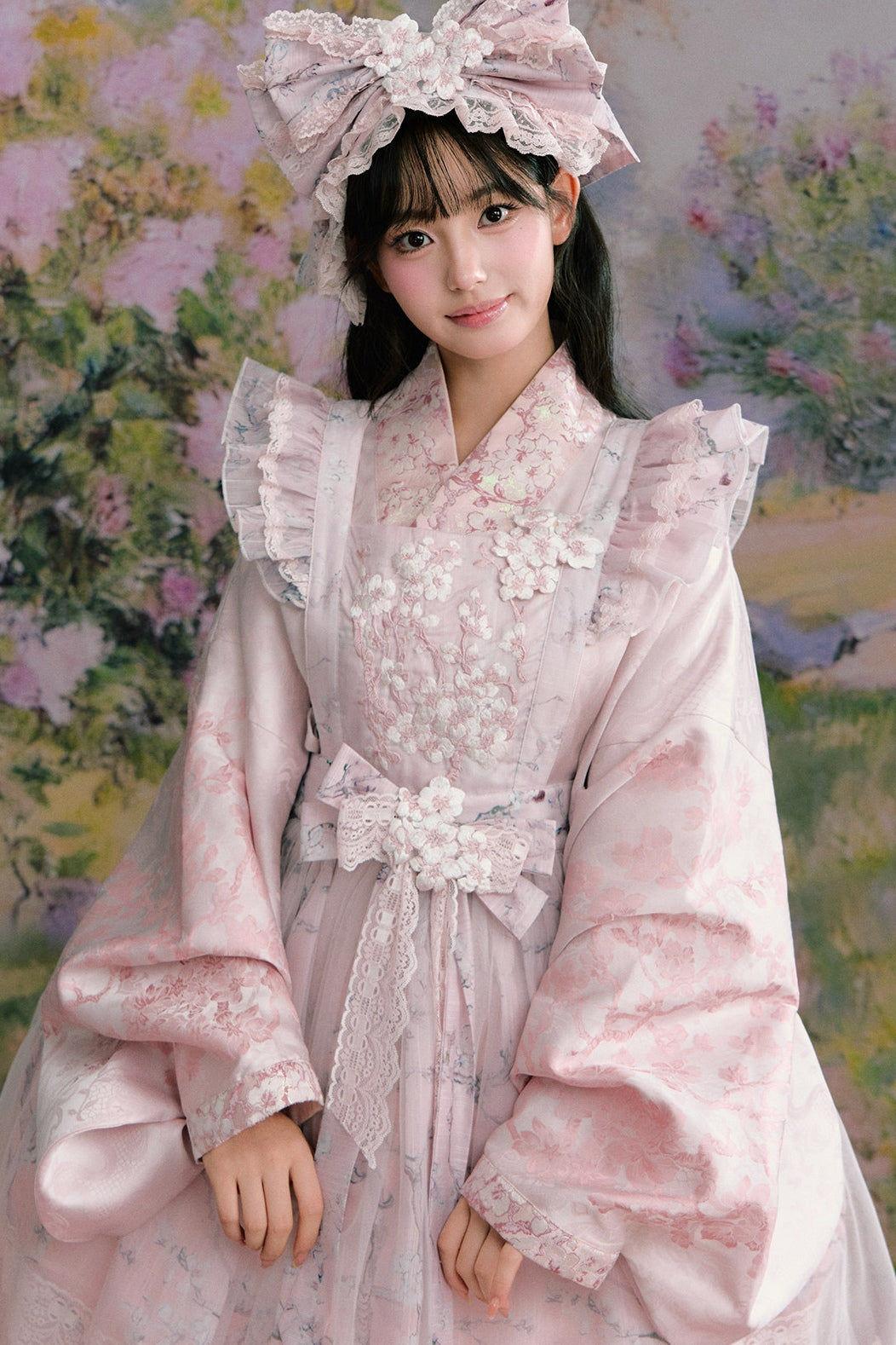 Apricot Blossom Shadow Pink & Blue Black Hanfu Lolita JSK Set