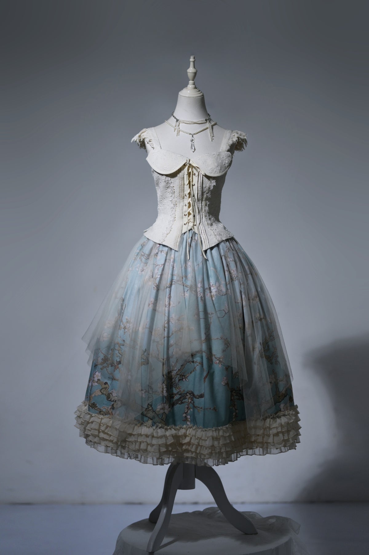 Van Gogh Almond Blossom Vintage Strapless Organza Dress / Corset & Skirt Set