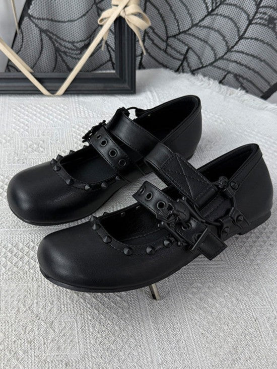 DAISY-08 Gothic Punk Skull Studded Flat Mary Jane Shoes