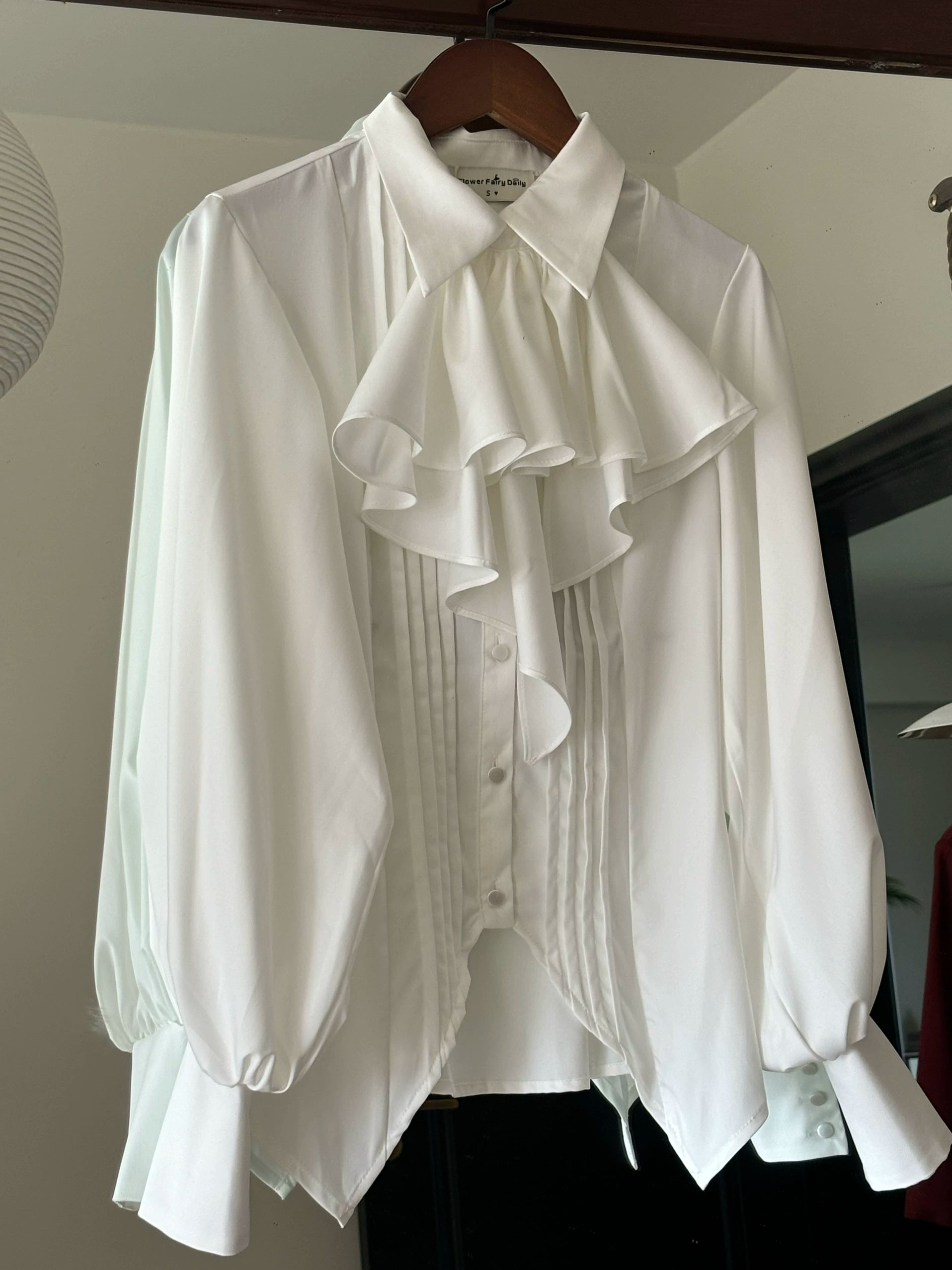 Kaguya Gothic Lolita Lantern Sleeve Pintuck Blouse White Purple