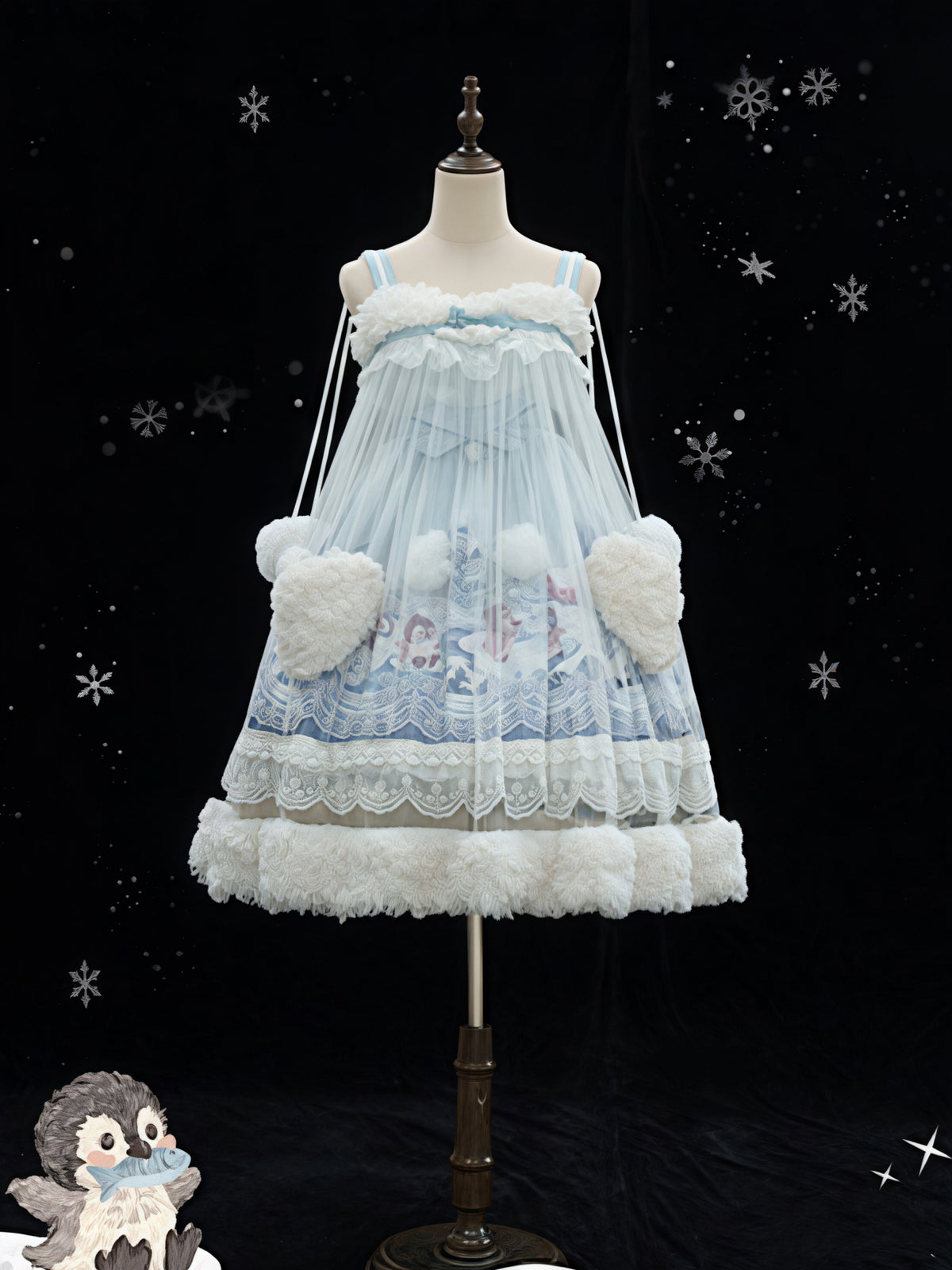 Penguin Snowball Cute Sweet Lolita Blue JSK Dress
