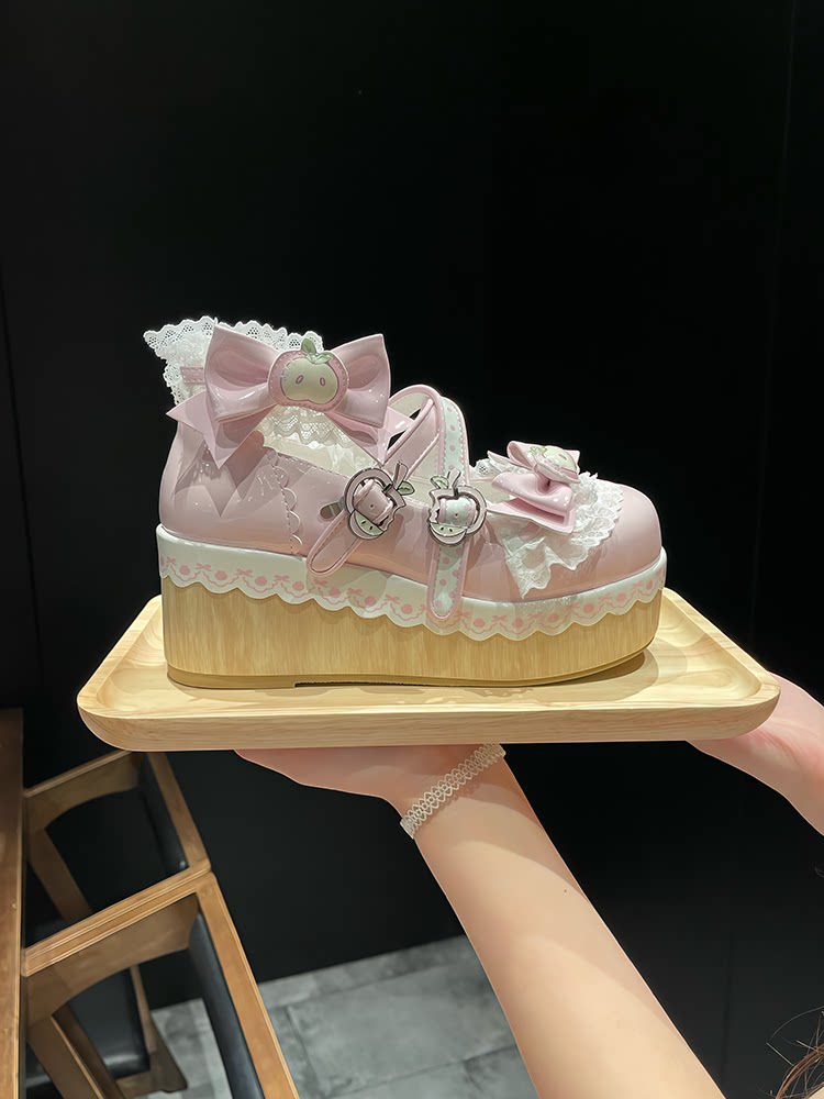 Apple Tart Lolita Shoes Japanese Style Bow Heightening Platform Shoes