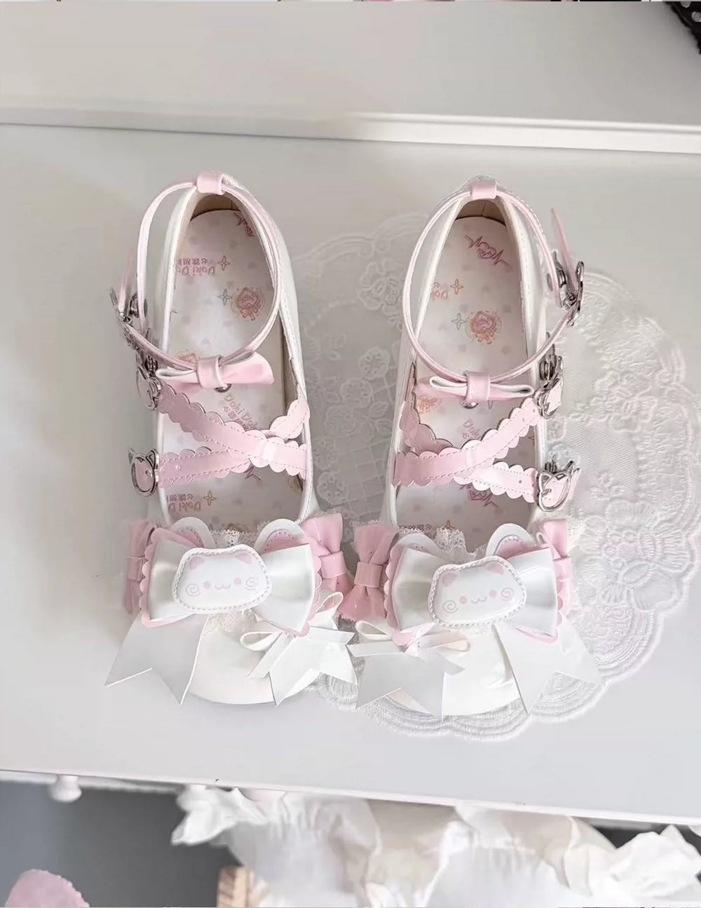 Sweet Lolita Cat Heel Mary Jane Bow and Bell Charm Shoes