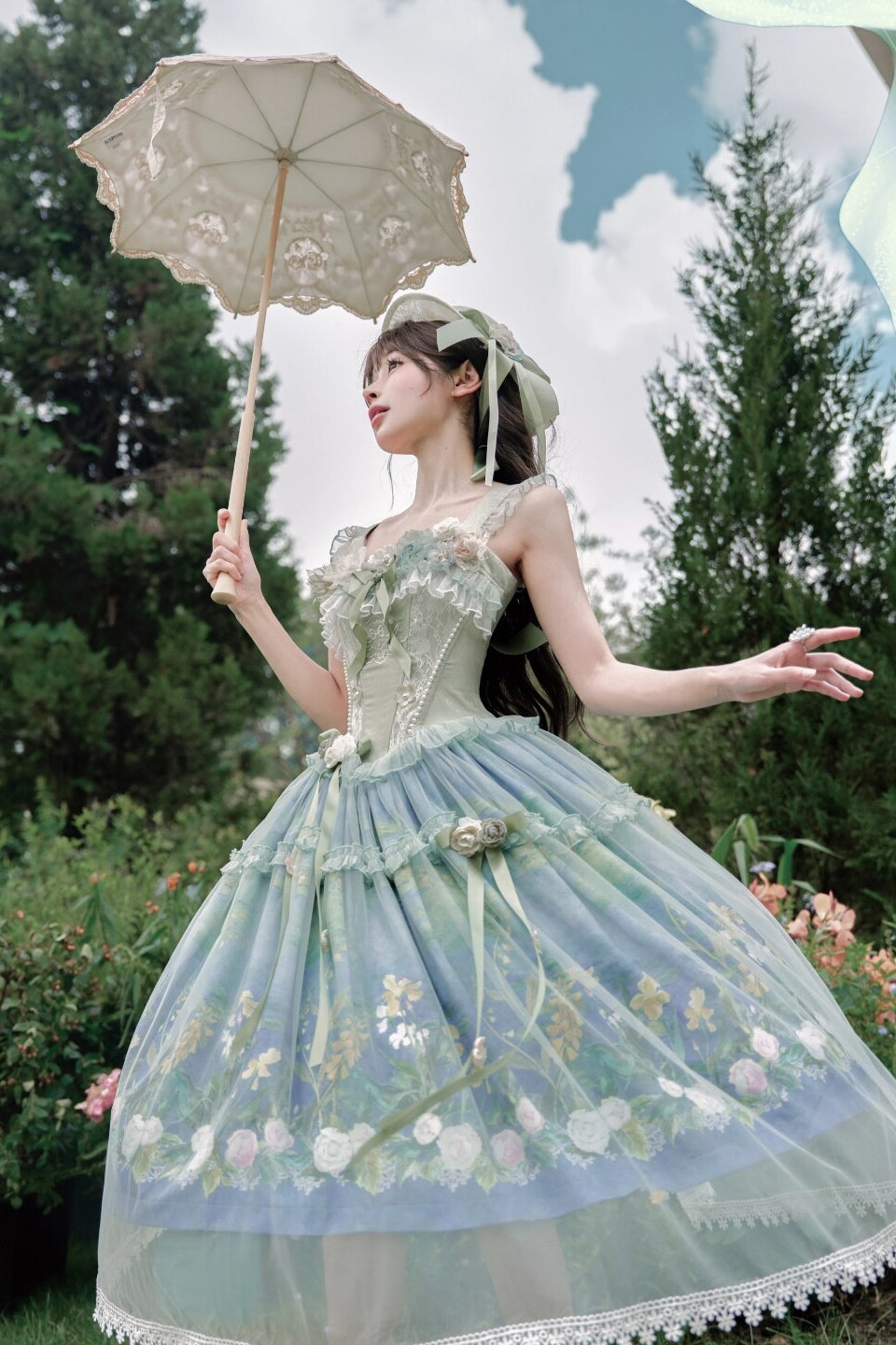 Violet‑Hued Lake Classic Oil‑Painting Printed Tulle Lolita JSK Dress