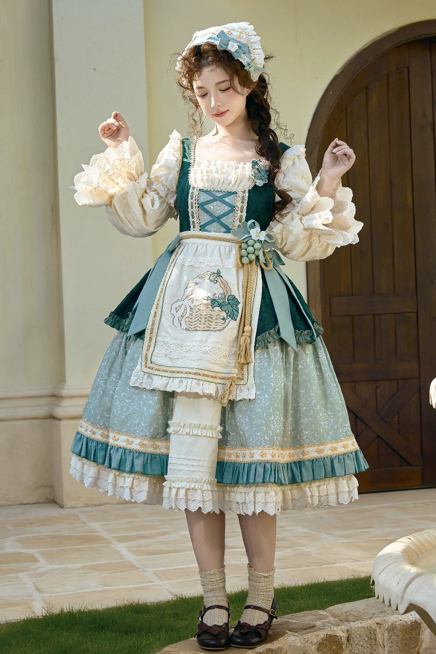 Green Grape Garden Teal Classic Lolita OP Dress Set
