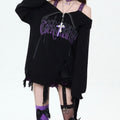 Y2K Black & Purple Off-Shoulder Sweater LE1030