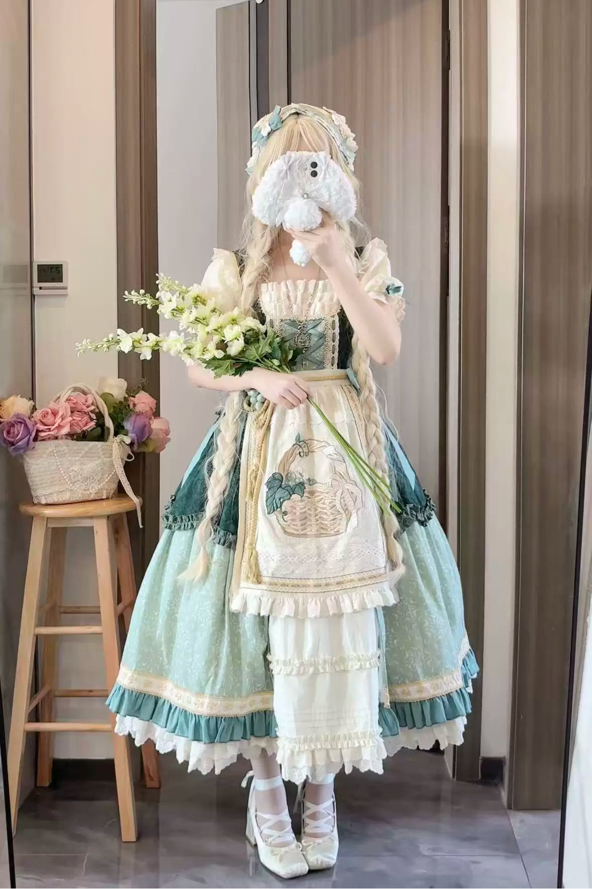 Green Grape Garden Teal Classic Lolita OP Dress Set