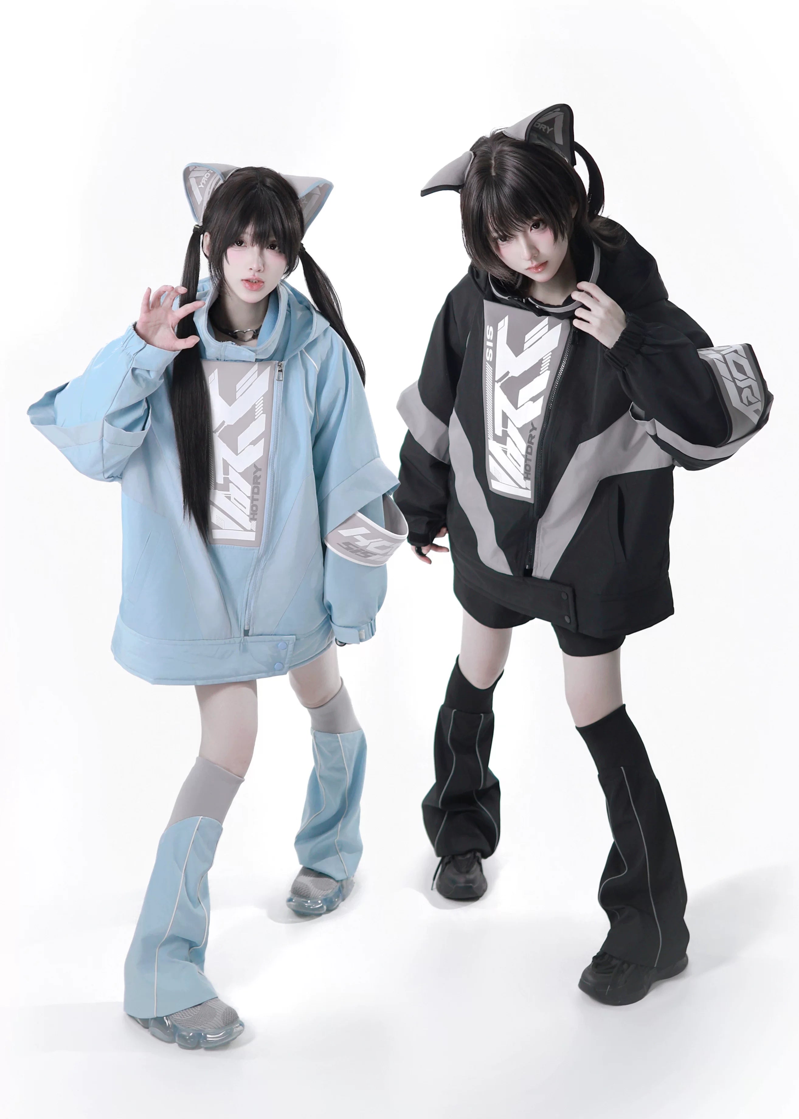 Dystopian Techwear Two-Piece Fleece-Lined Jacket and Shorts Set