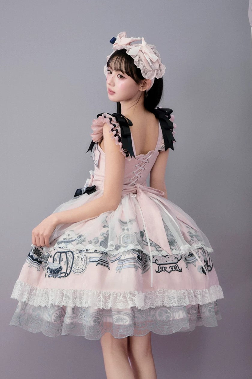 Celadon Jade Cup Japanese Style Pink JSK Dress
