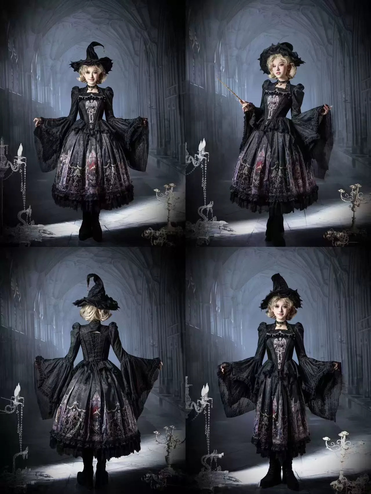 Rose Church Lolita Gothic Irregular Top & SK with Witch Hat Set