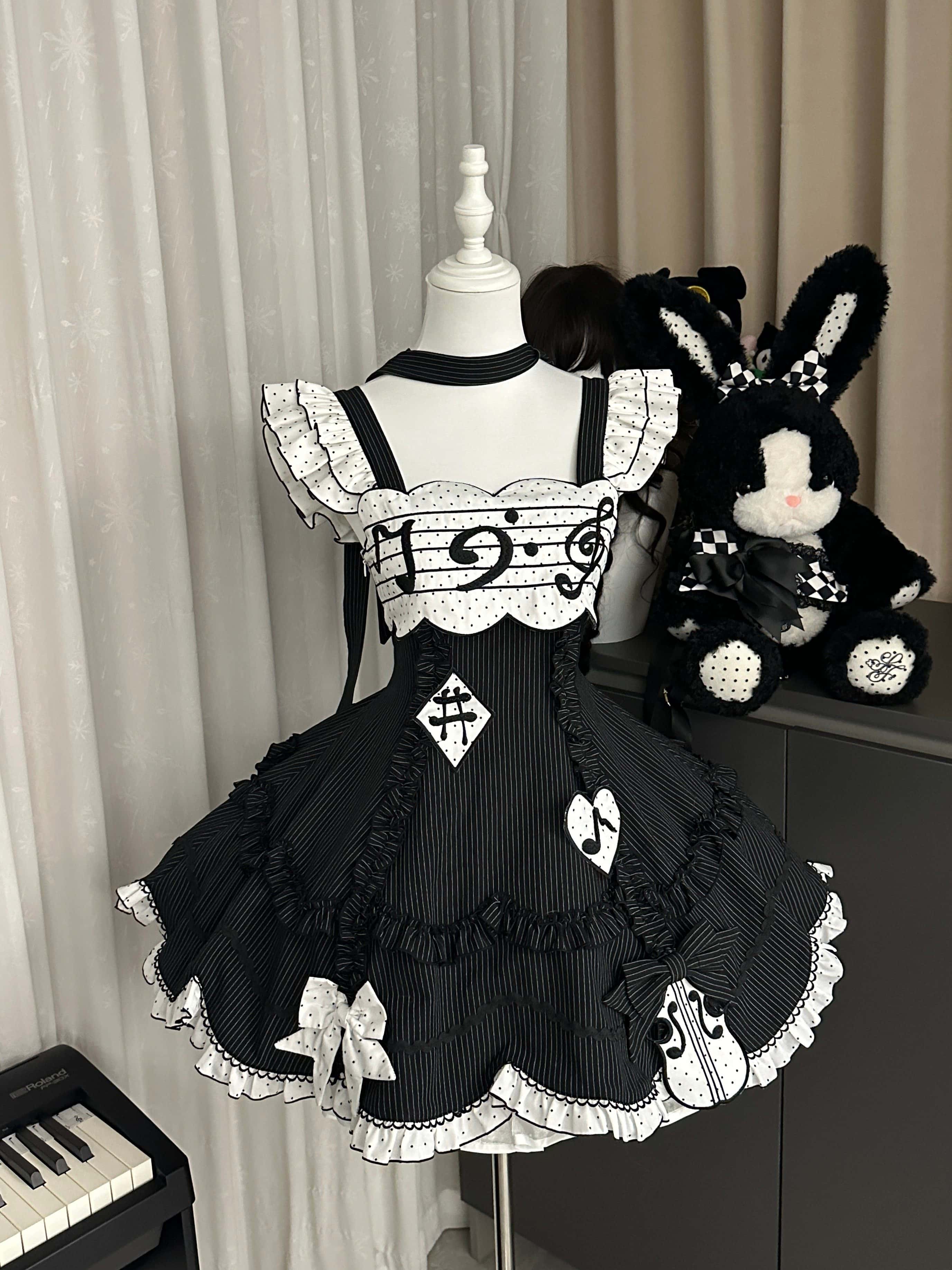 Rhythmic Notes Piano Key Gothic Classic Lolita JSK Full Set