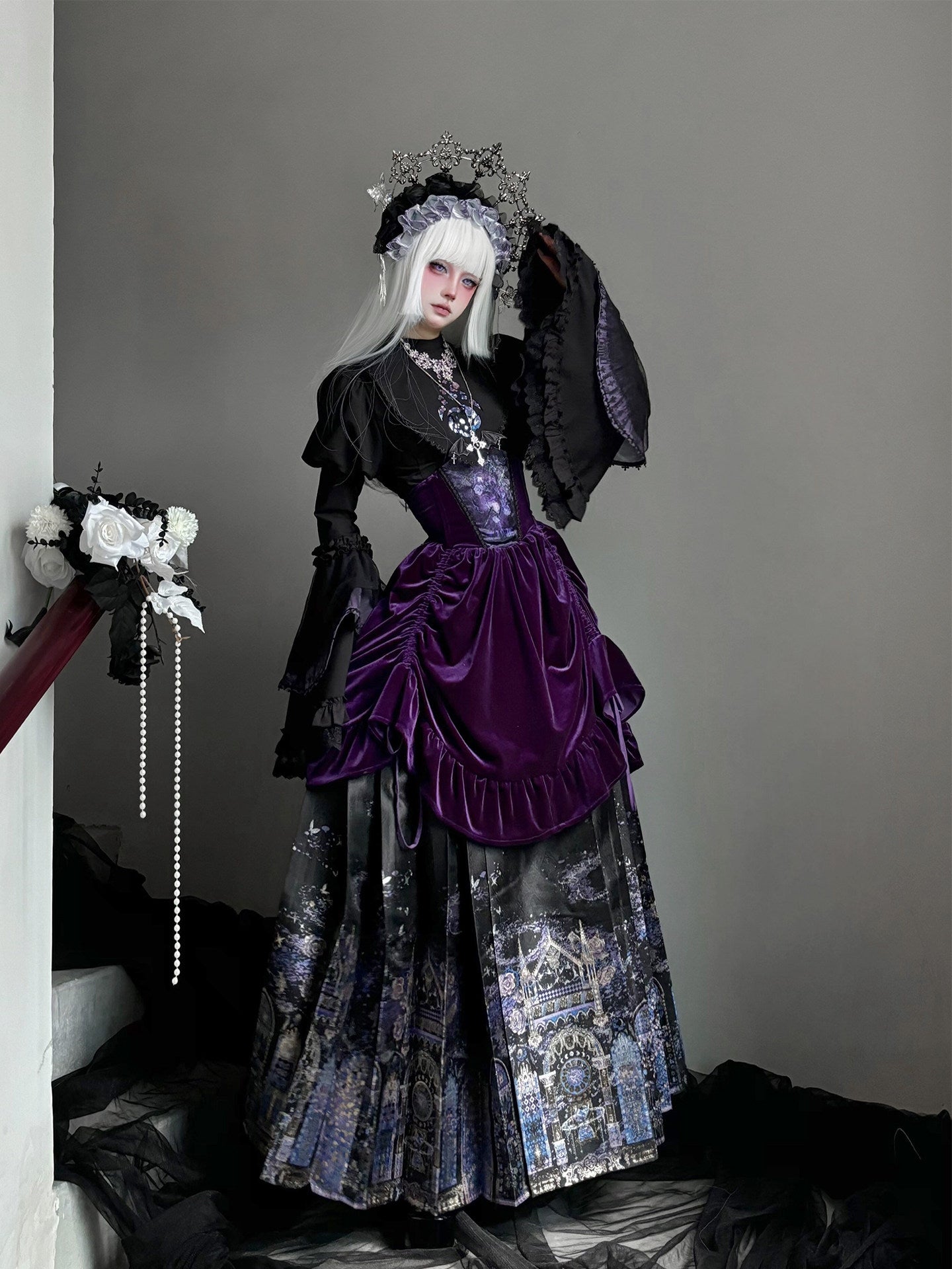 Pinellia · Star‑Orbit Sanctuary Gothic Lolita Blouse & Half Skirt Set