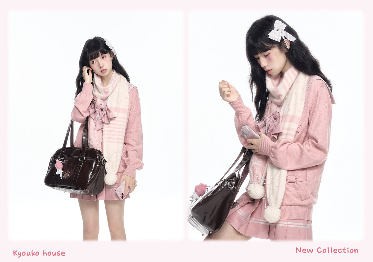 My Melody Pink JK Uniform Knit Cardigan Sailor Top Pleated Skirt Bow Tie Set