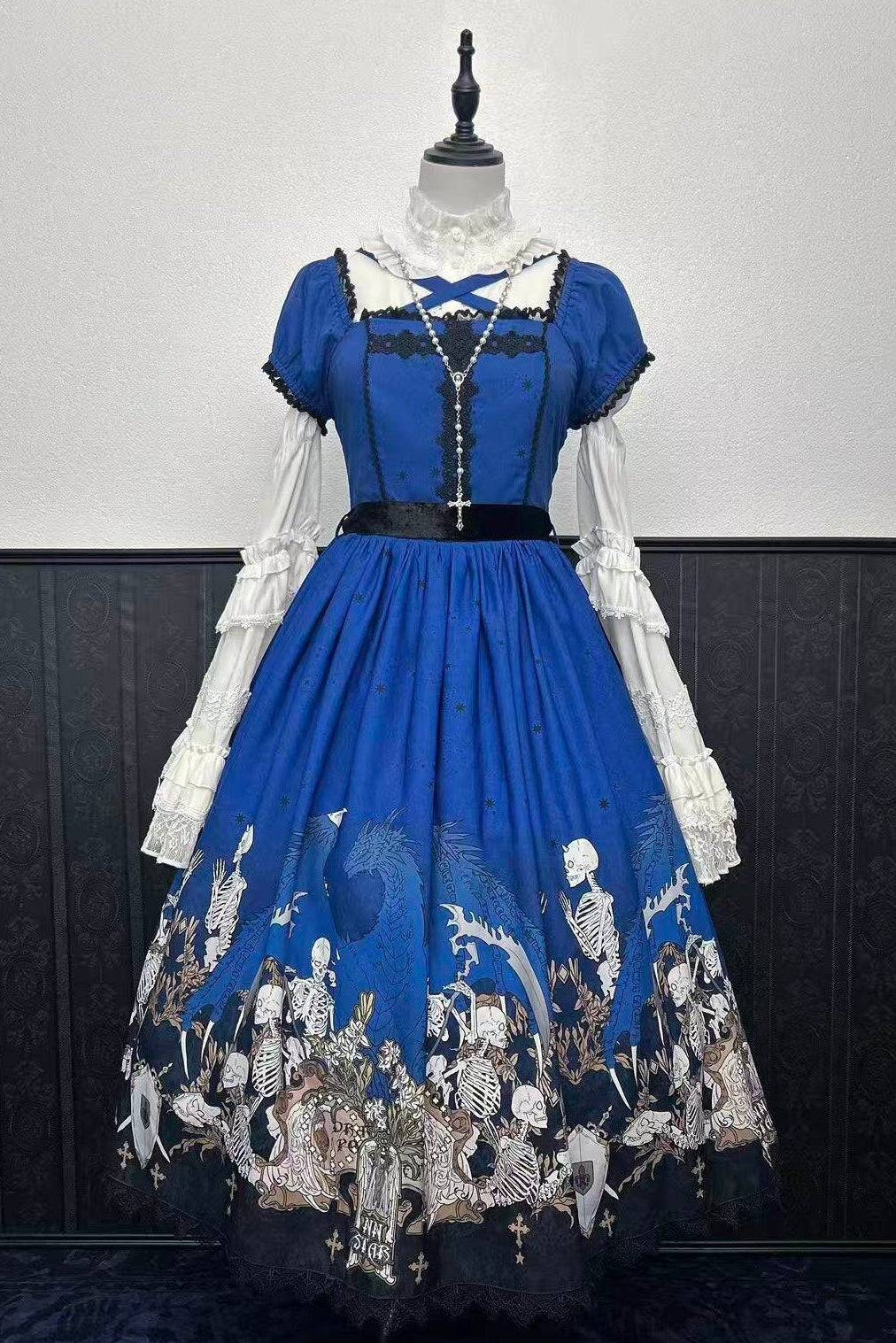 Dragon Bone Lily Lolita Gothic Blue OP Dress