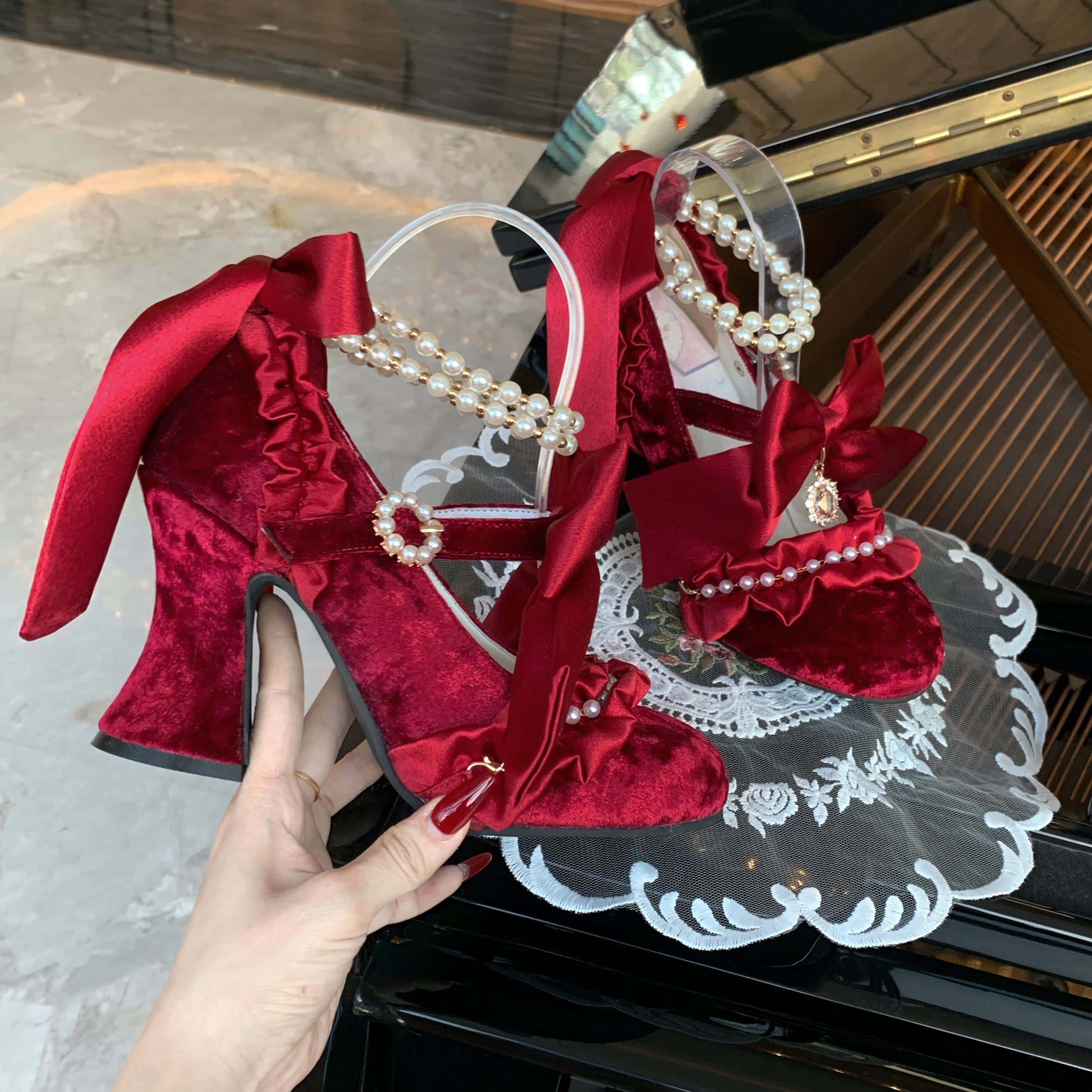 Ribbon Hymn 1.0 Lolita Vintage Heavy Craft Bridal Heels
