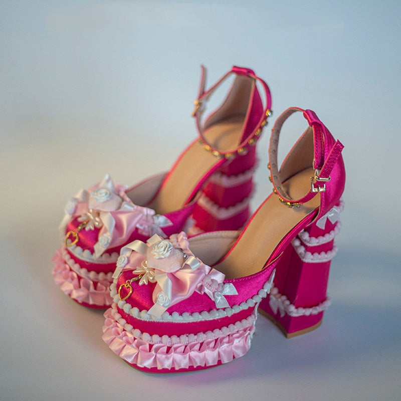 Cream Dopamine Lolita Sweet‑Girl Alt‑Y2K High‑Heel Shoes