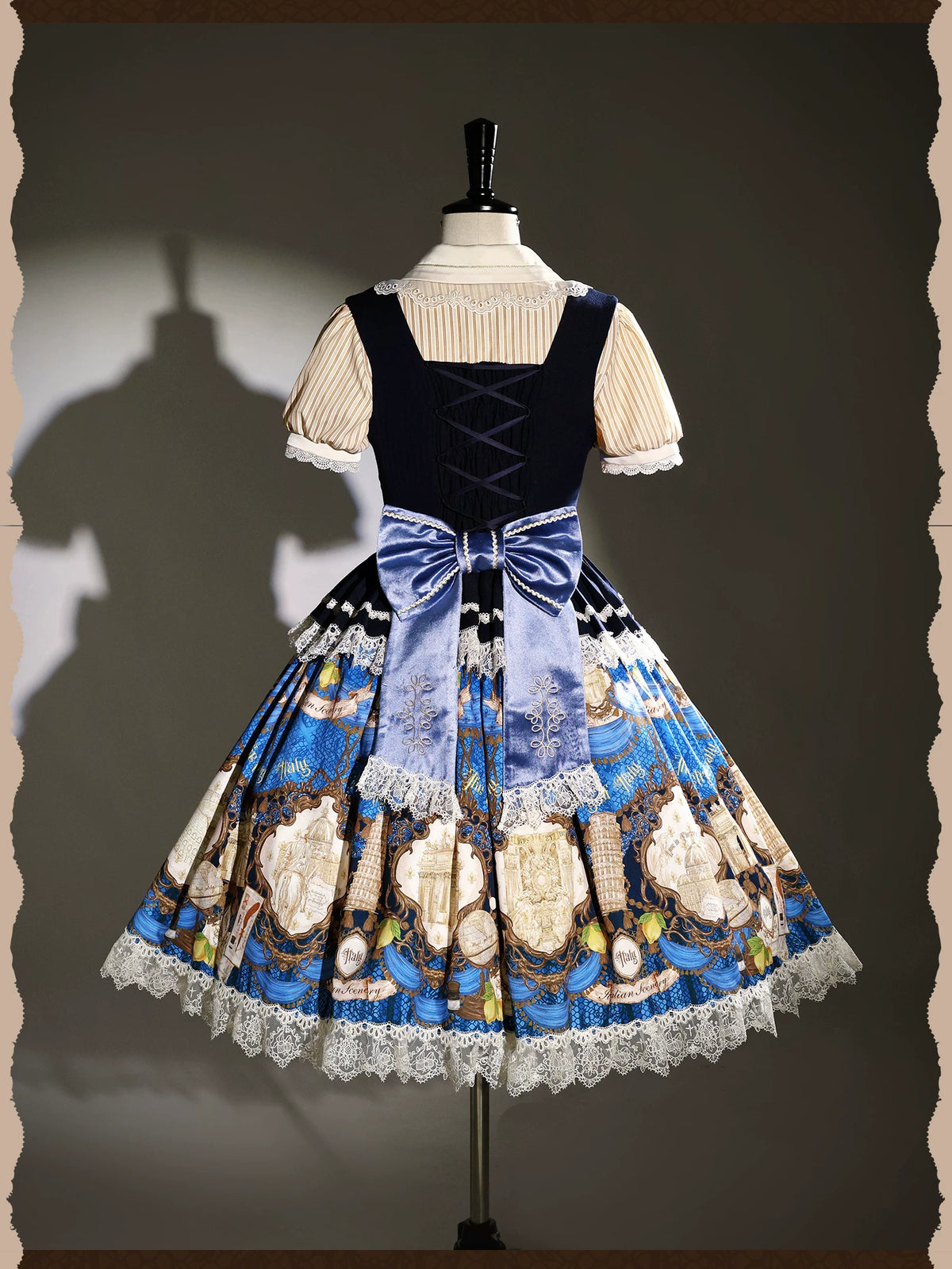Italian Travelogue Navy British Style Lolita JSK Dress and Blouse