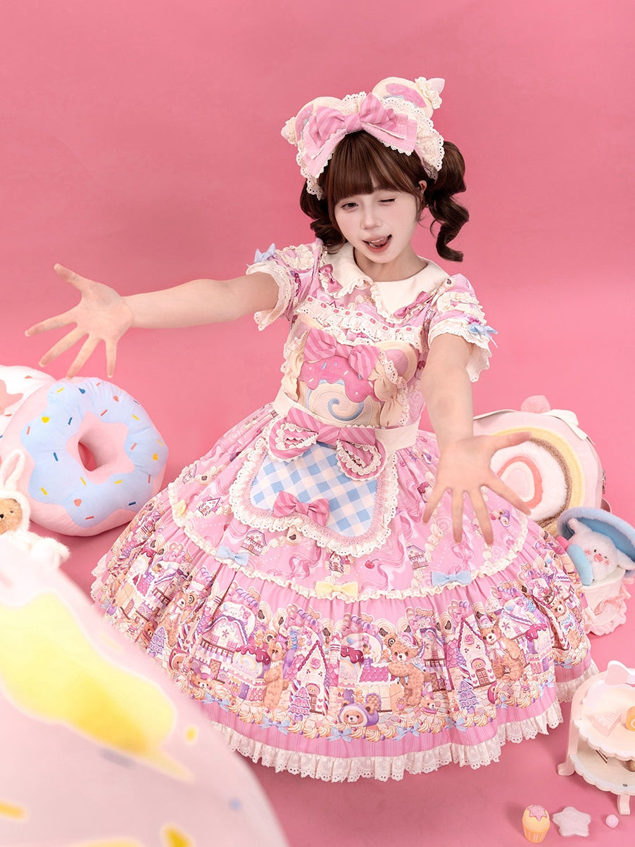 Bear Cake Sweet Lolita OP and JSK Dress Set