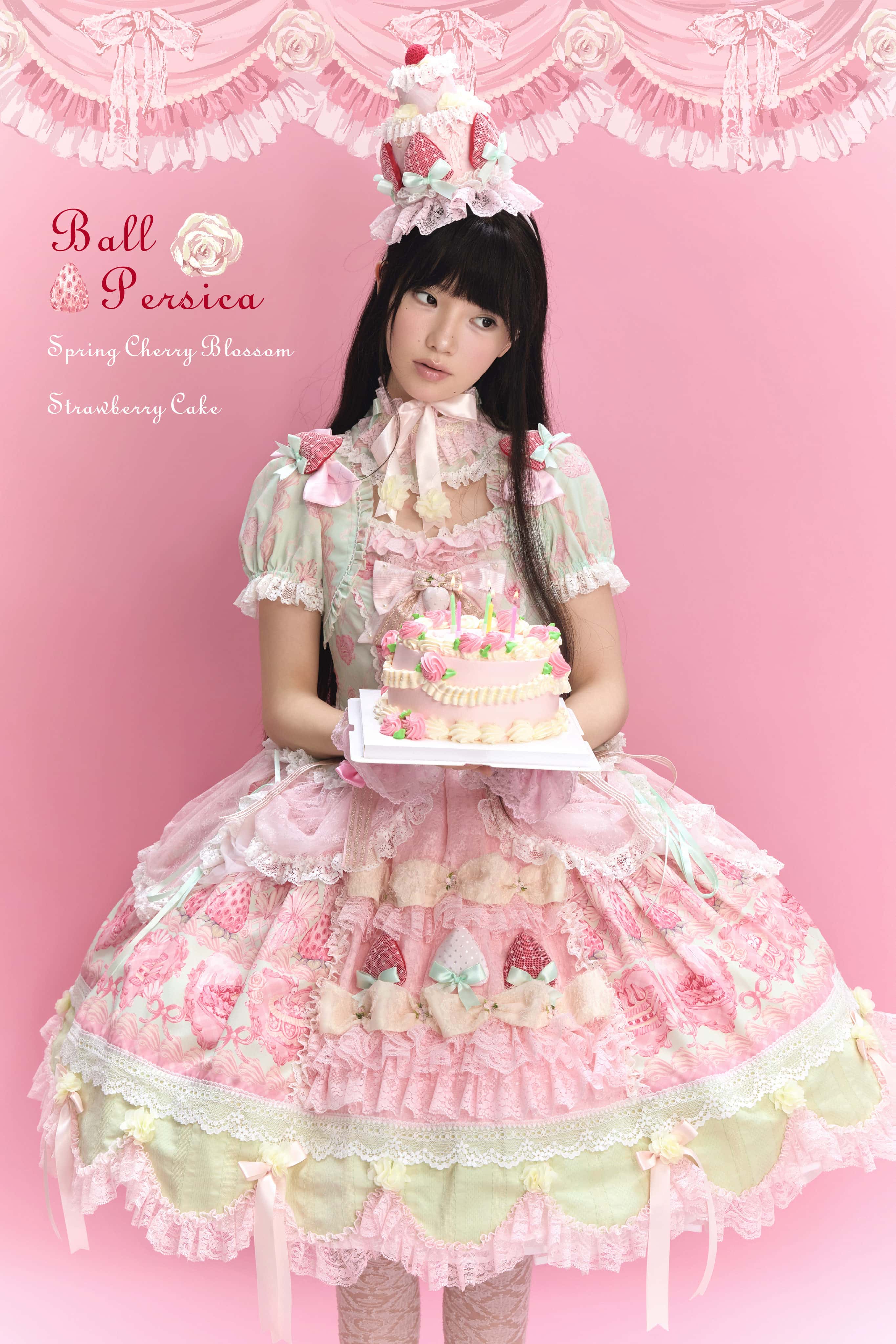 Spring Cherry Blossom Strawberry Cake Lolita OP Dress