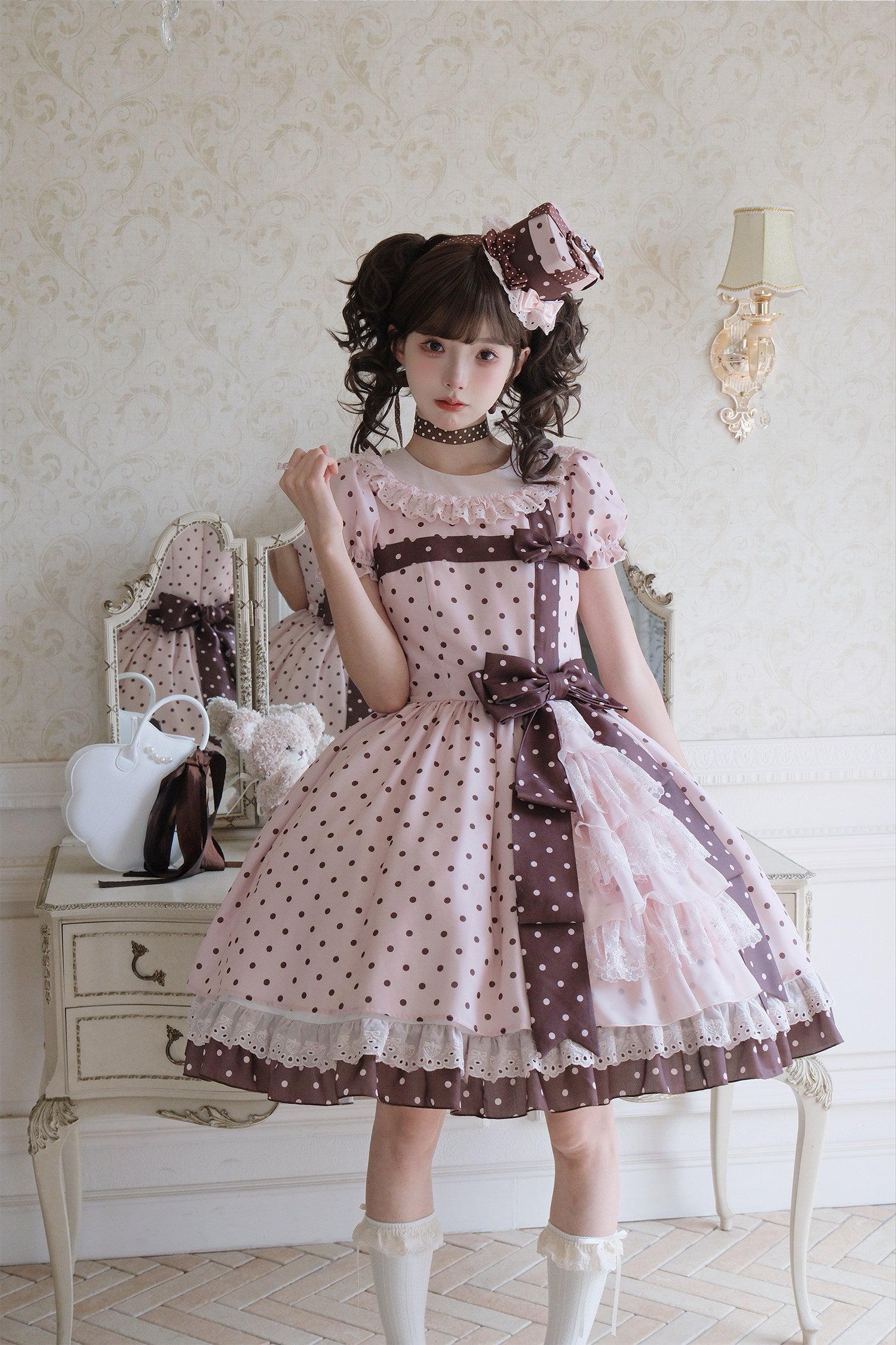 Canele Gift Box Pink Polka Dot Bow Sweet Lolita OP Dress