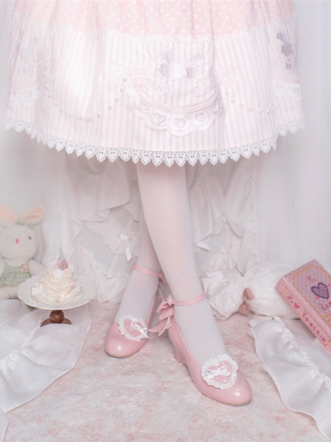 Little Snack Vintage‑Style Polka‑Dot Sweet Lolita Wedge‑Heel Shoes