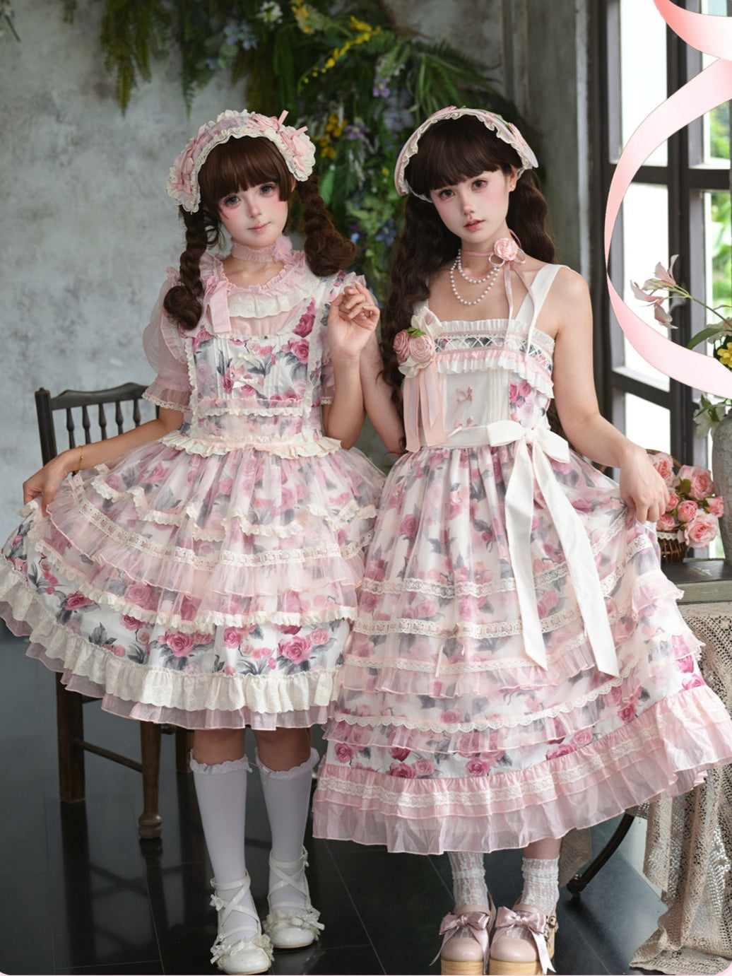 Chloris Rose Garden Classic Sweet Lolita OP JSK & Accessories Set