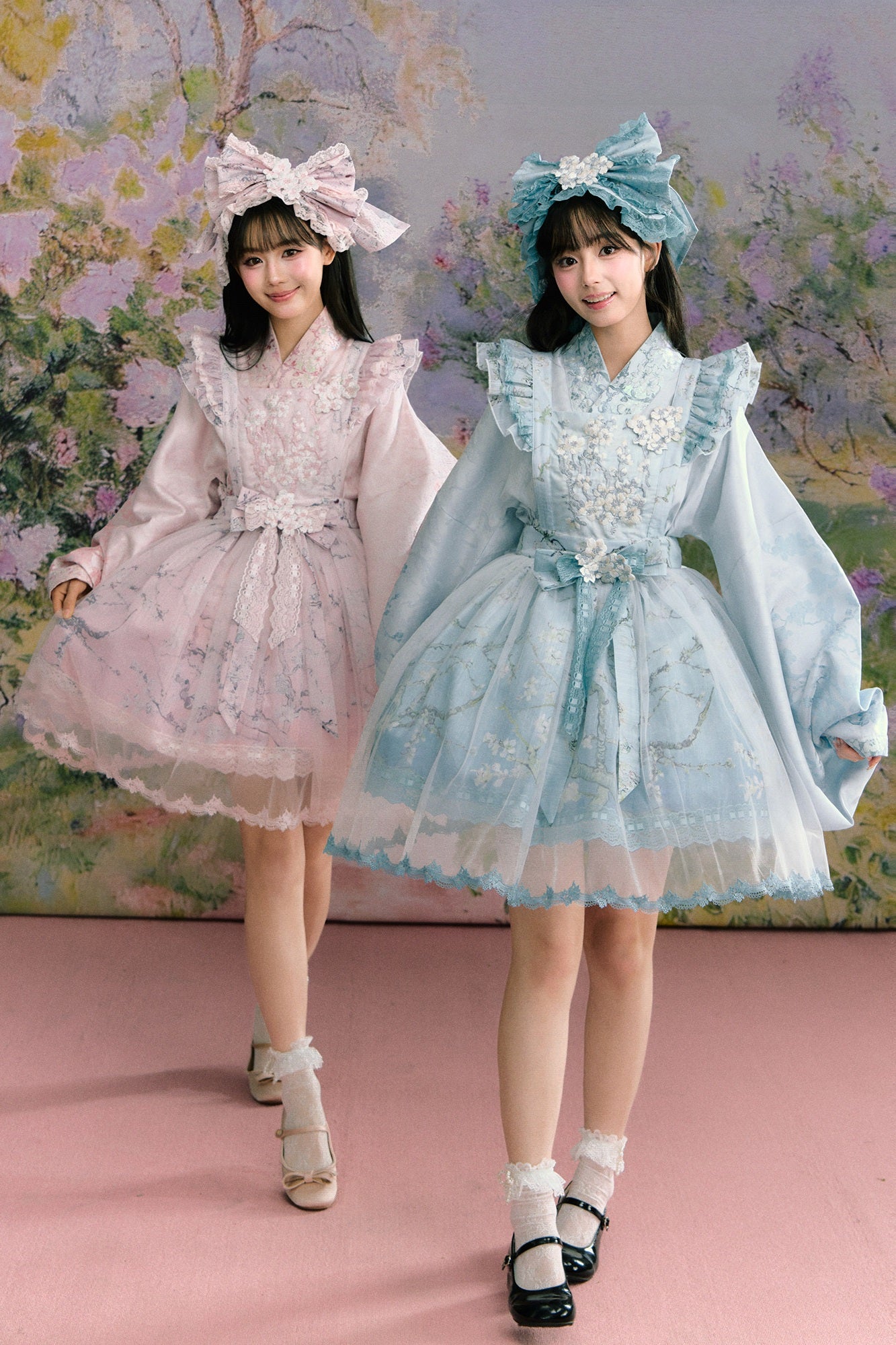 Apricot Blossom Shadow Pink & Blue Black Hanfu Lolita JSK Set