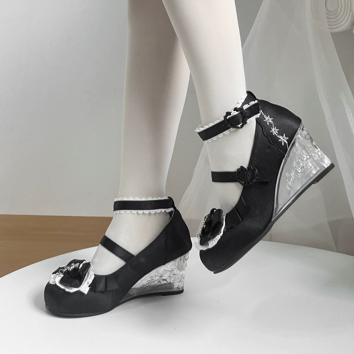 Snow Gift Sweet‑Girl Embossed Novelty‑Heel Lolita Wedge‑Heel Shoes