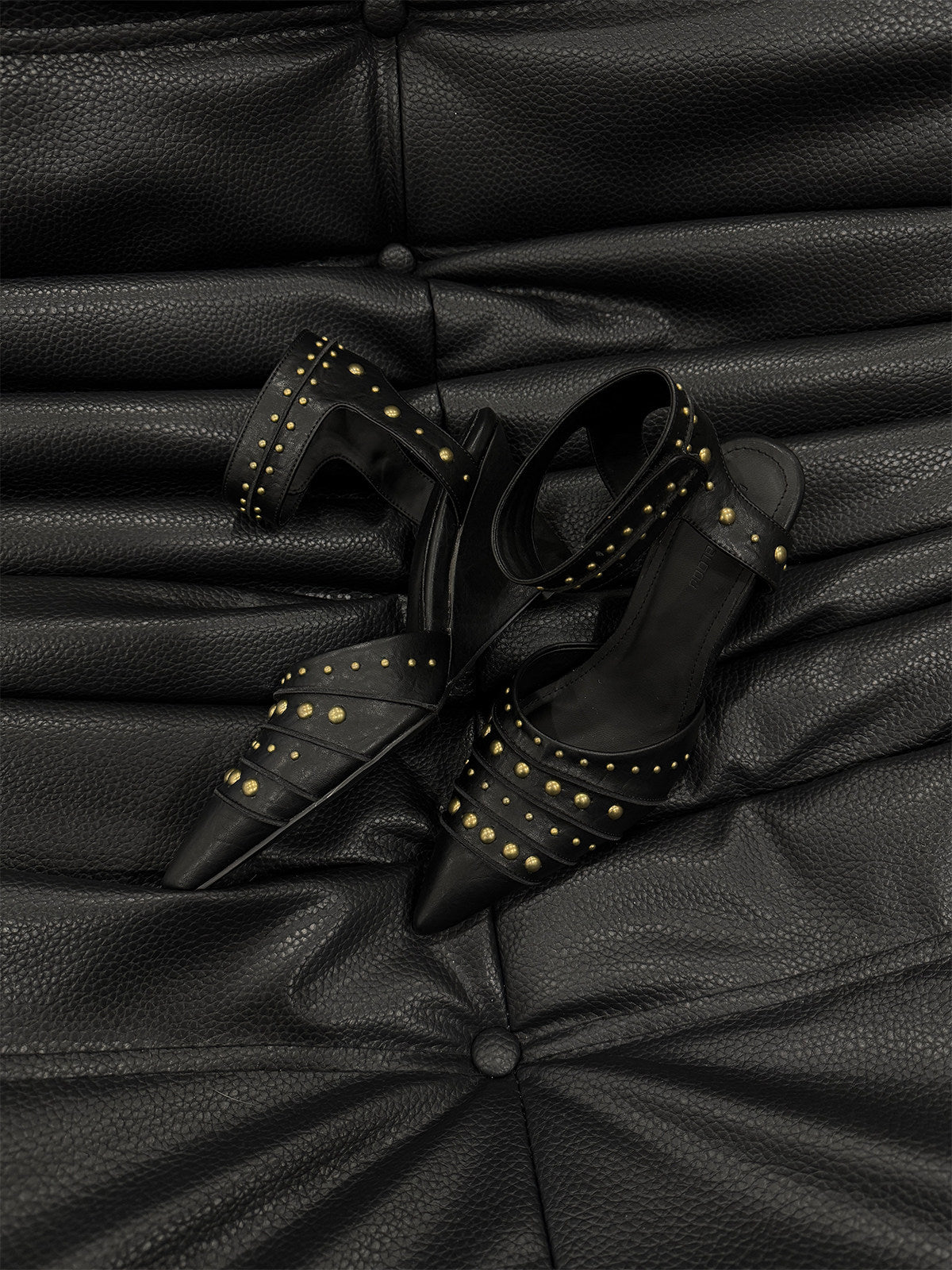 Tribal‑Style Spike‑Stud Pointed‑Toe Wedge‑Heel Pumps