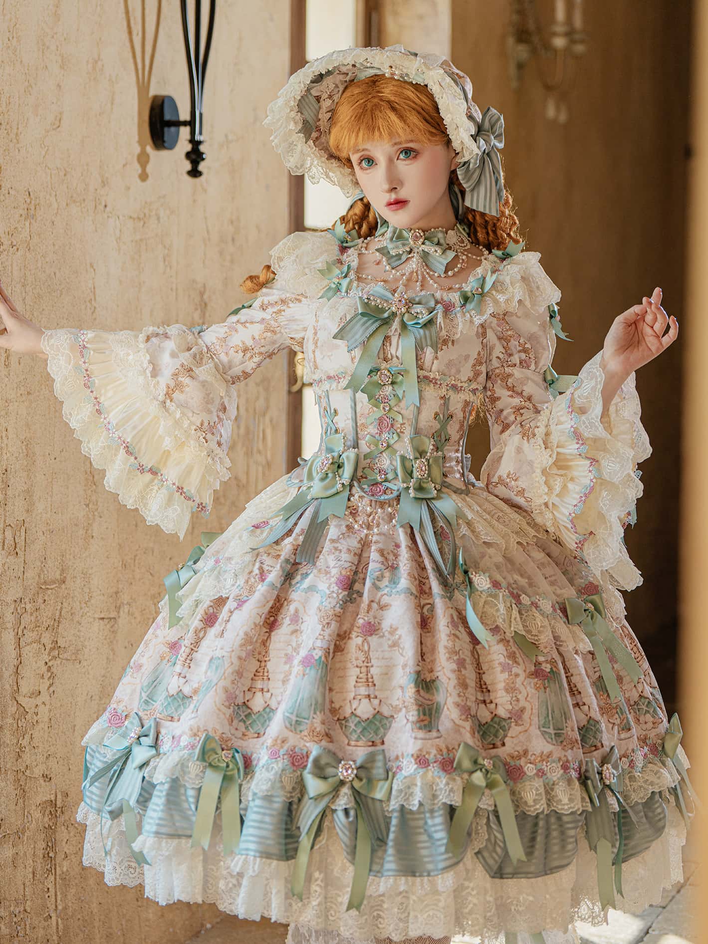 Antique Gem Fragrance Lolita Green Long Dress Set