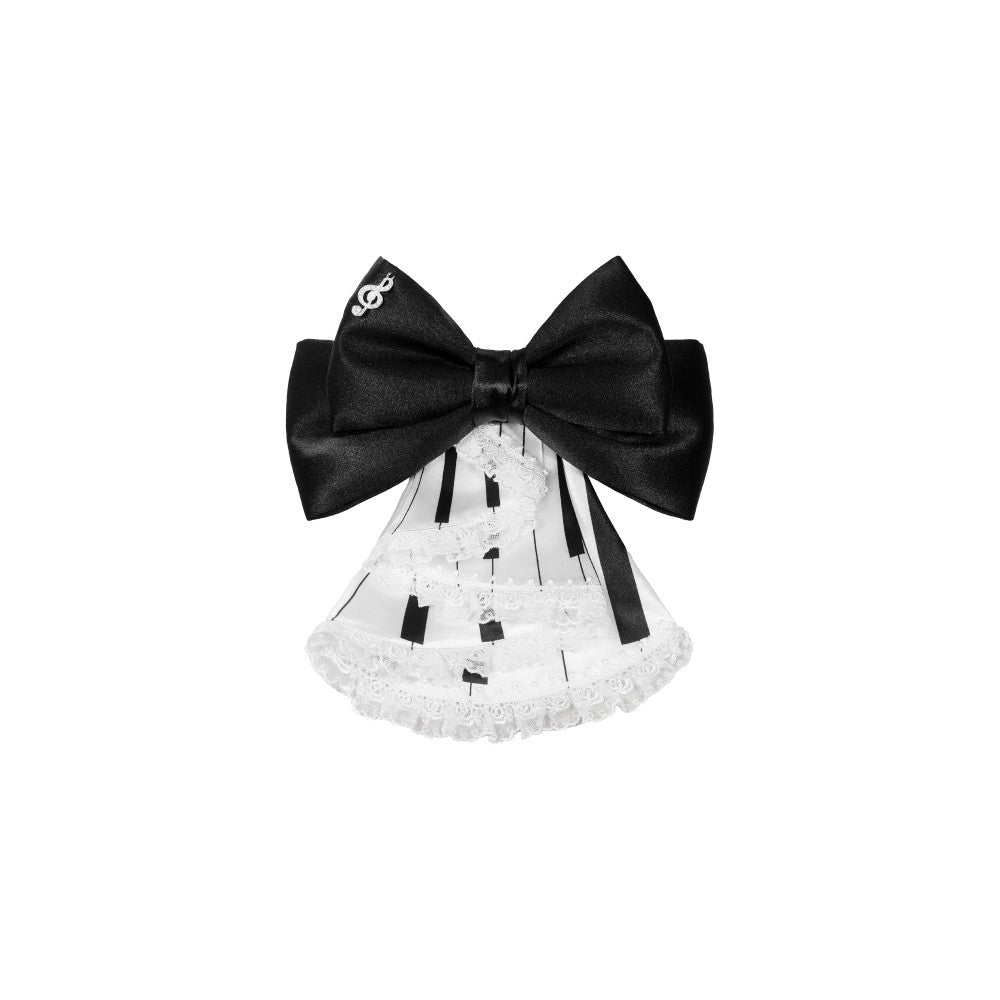 lvory & Eboony Piano Keys Black & White Gothic Stand Collar Cinched Dress