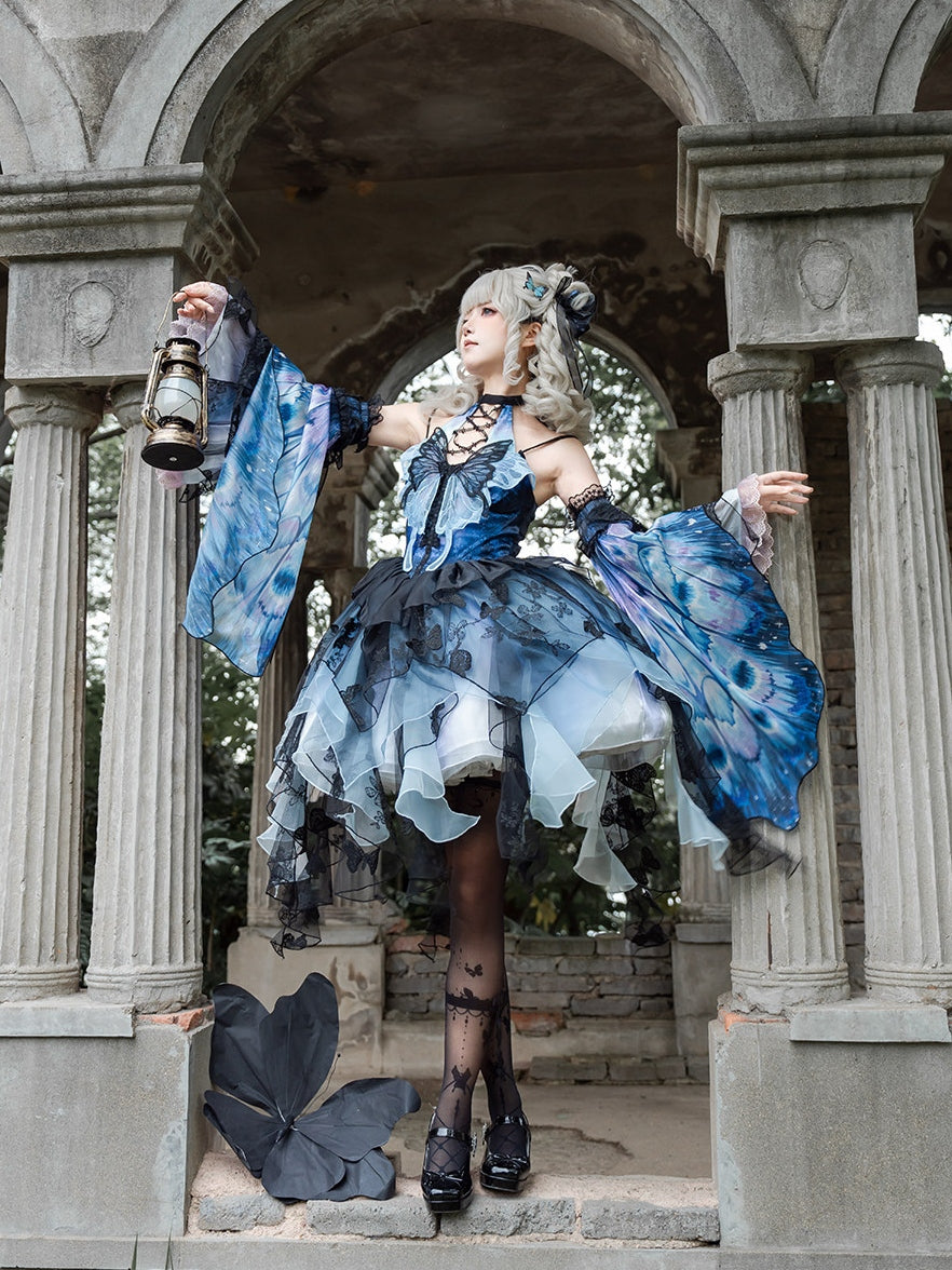 Dead Leaf Butterfly 1.0 Lolita Gothic Blue JSK Dress Set