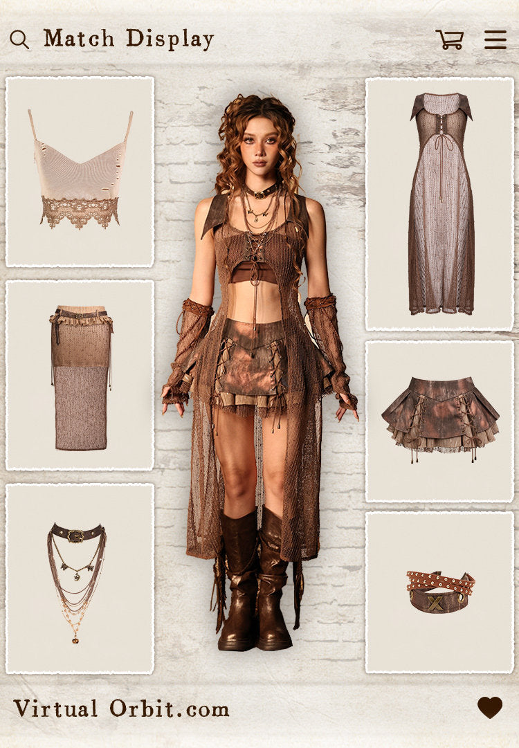 Ember Wasteland Open-Knit Lace-Up Maxi Cardigan Tube Top Set