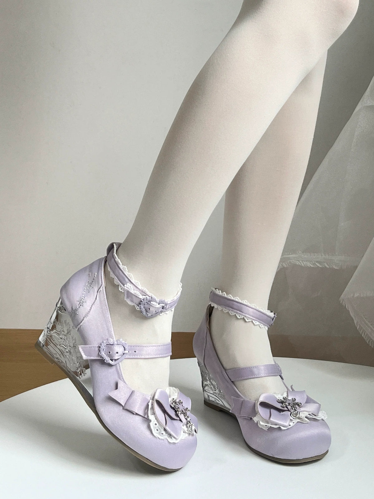 Snow Gift Sweet‑Girl Embossed Novelty‑Heel Lolita Wedge‑Heel Shoes