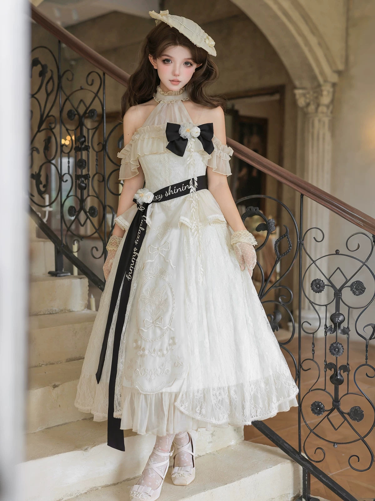 Glass Greenhouse Cream White French Retro Classical Lolita Dress