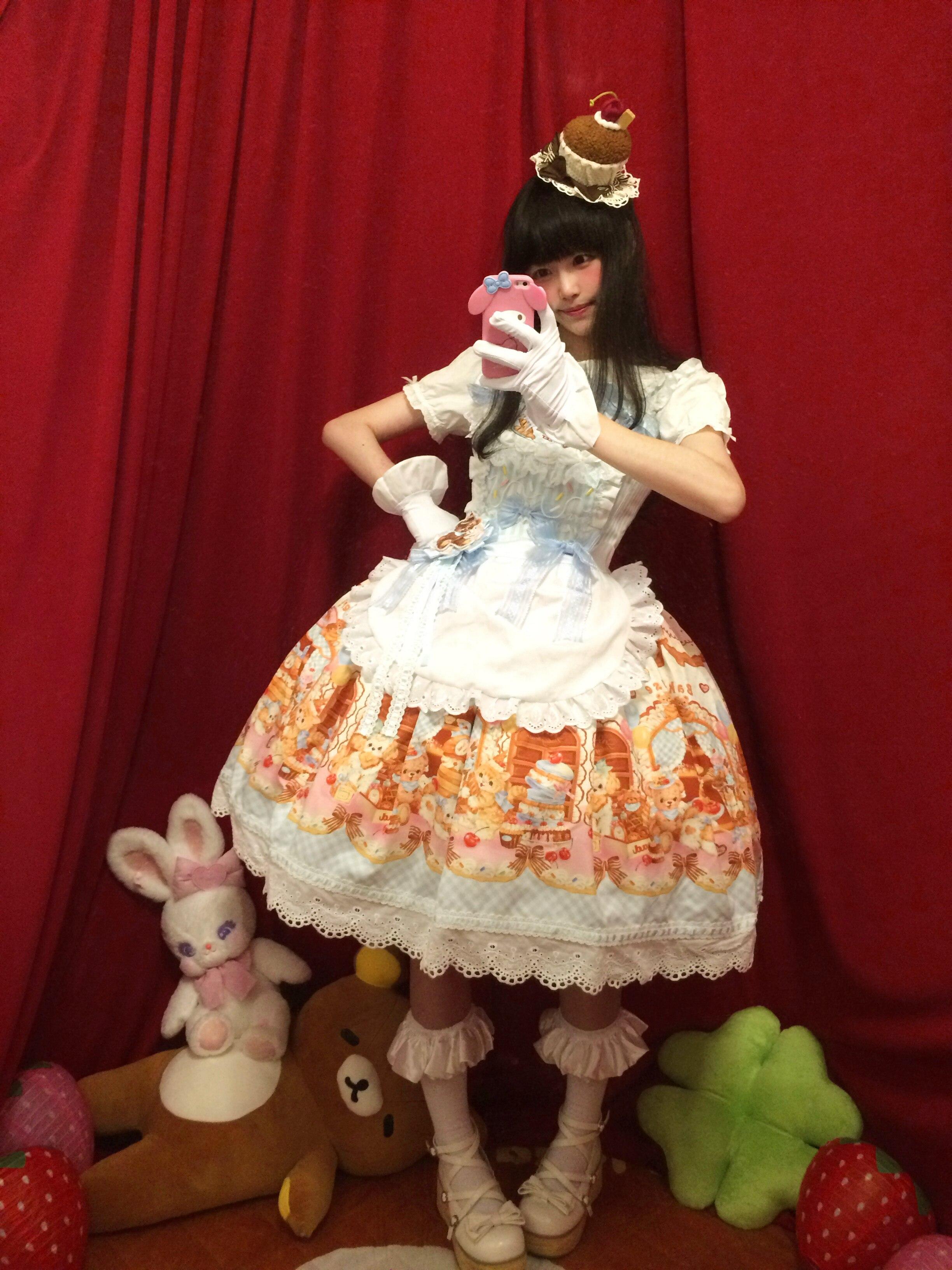 Cream Waffle Bear Lolita OP/JSK Dress