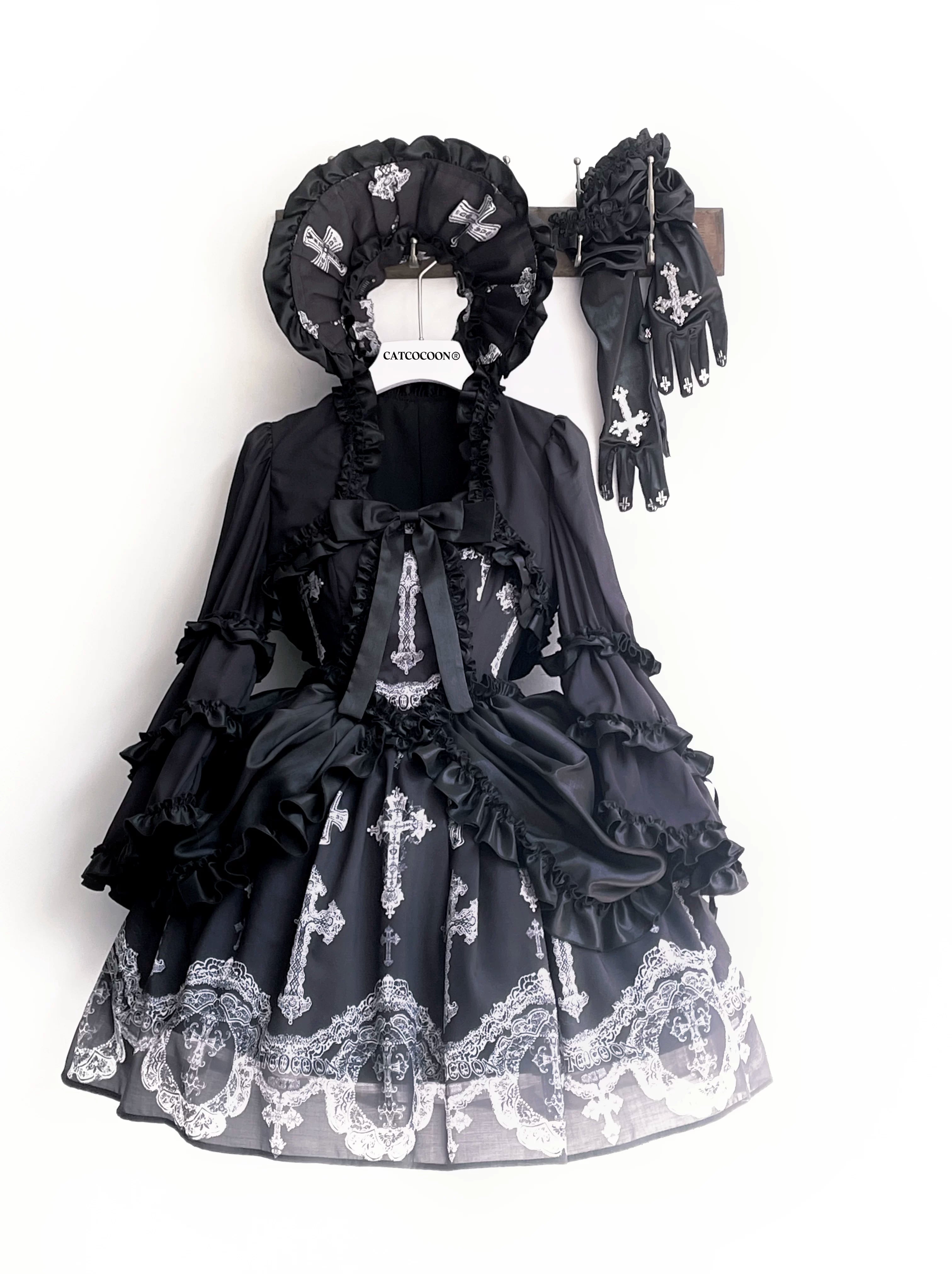 Lace Cross Gothic Lolita JSK Black Set