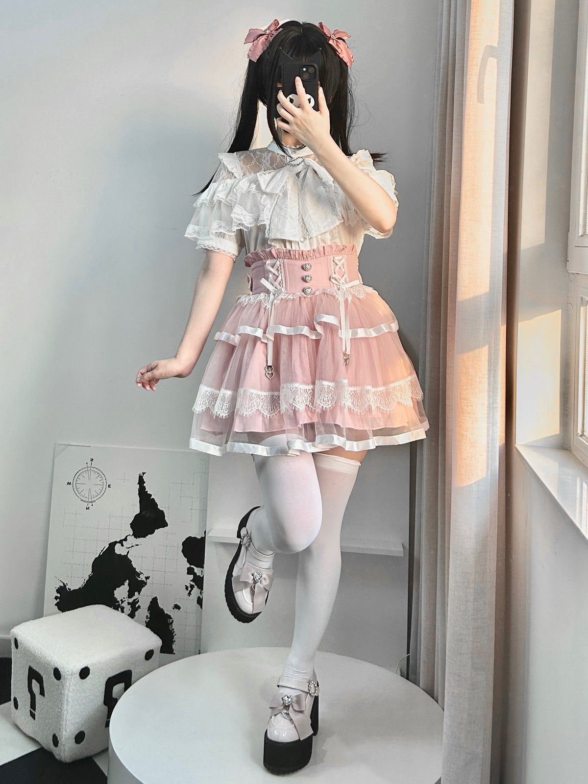 Mass Produced J-Style Lace Bow Short Sleeve / Long Sleeve Shirt
