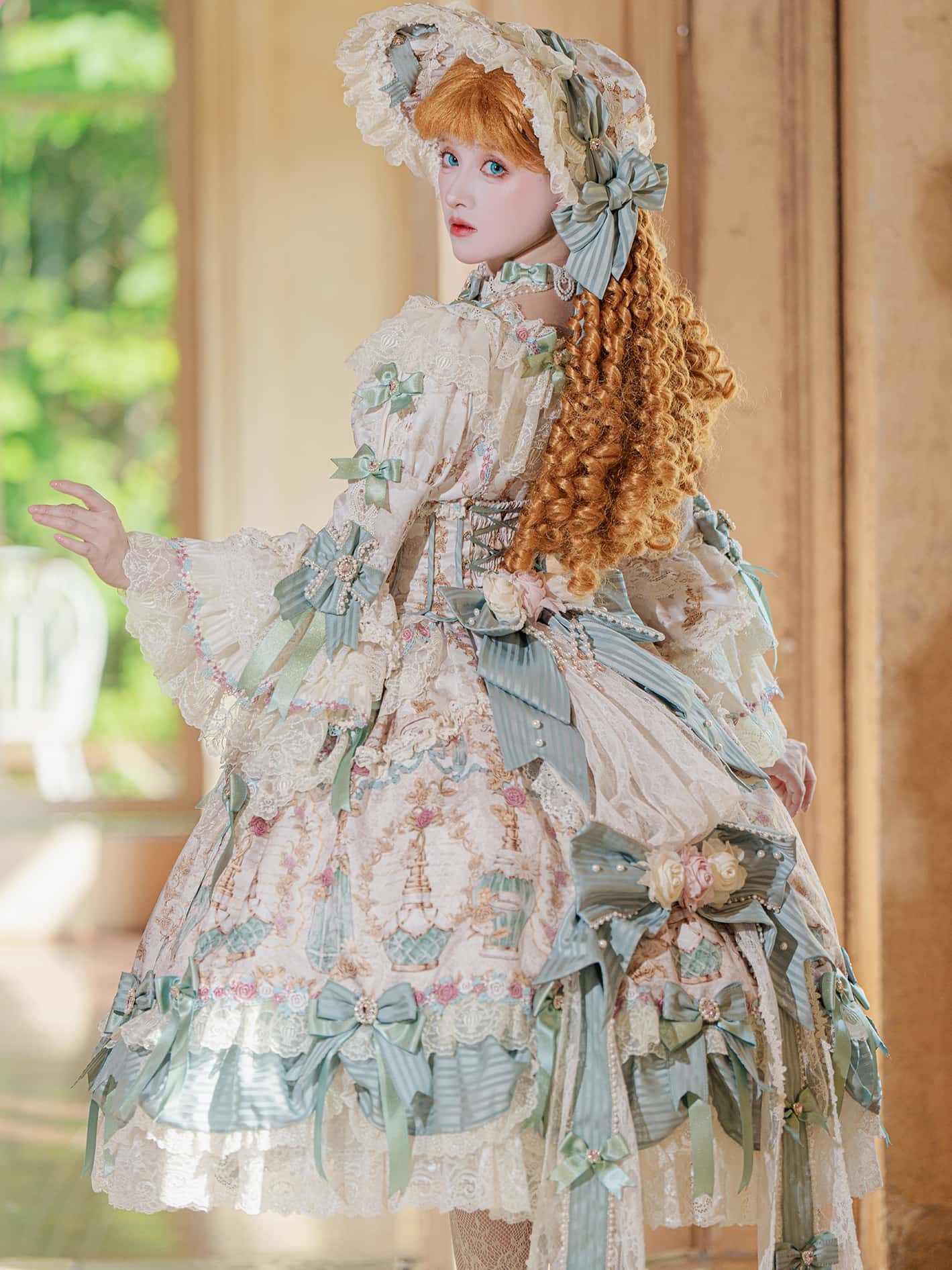 Antique Gem Fragrance Lolita Green Long Dress Set