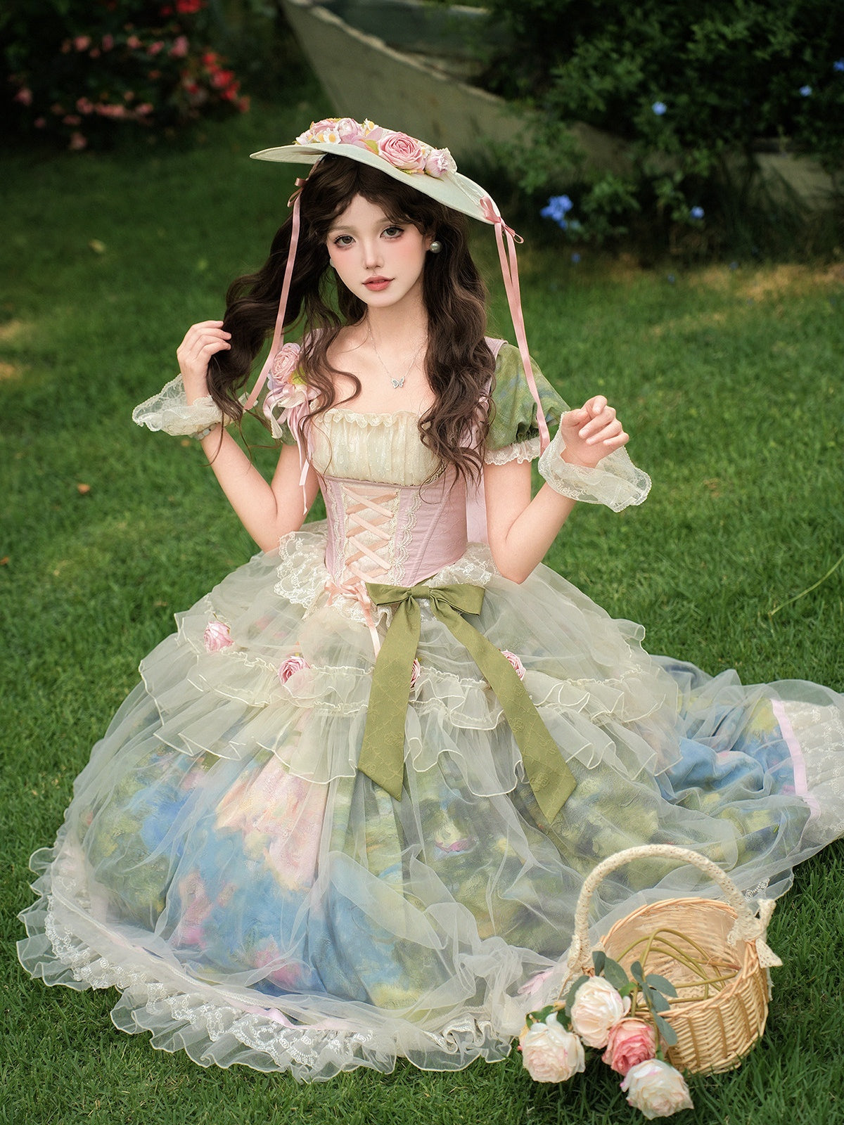 Monet's Garden Oil Painting Classic Lolita OP Dress Set
