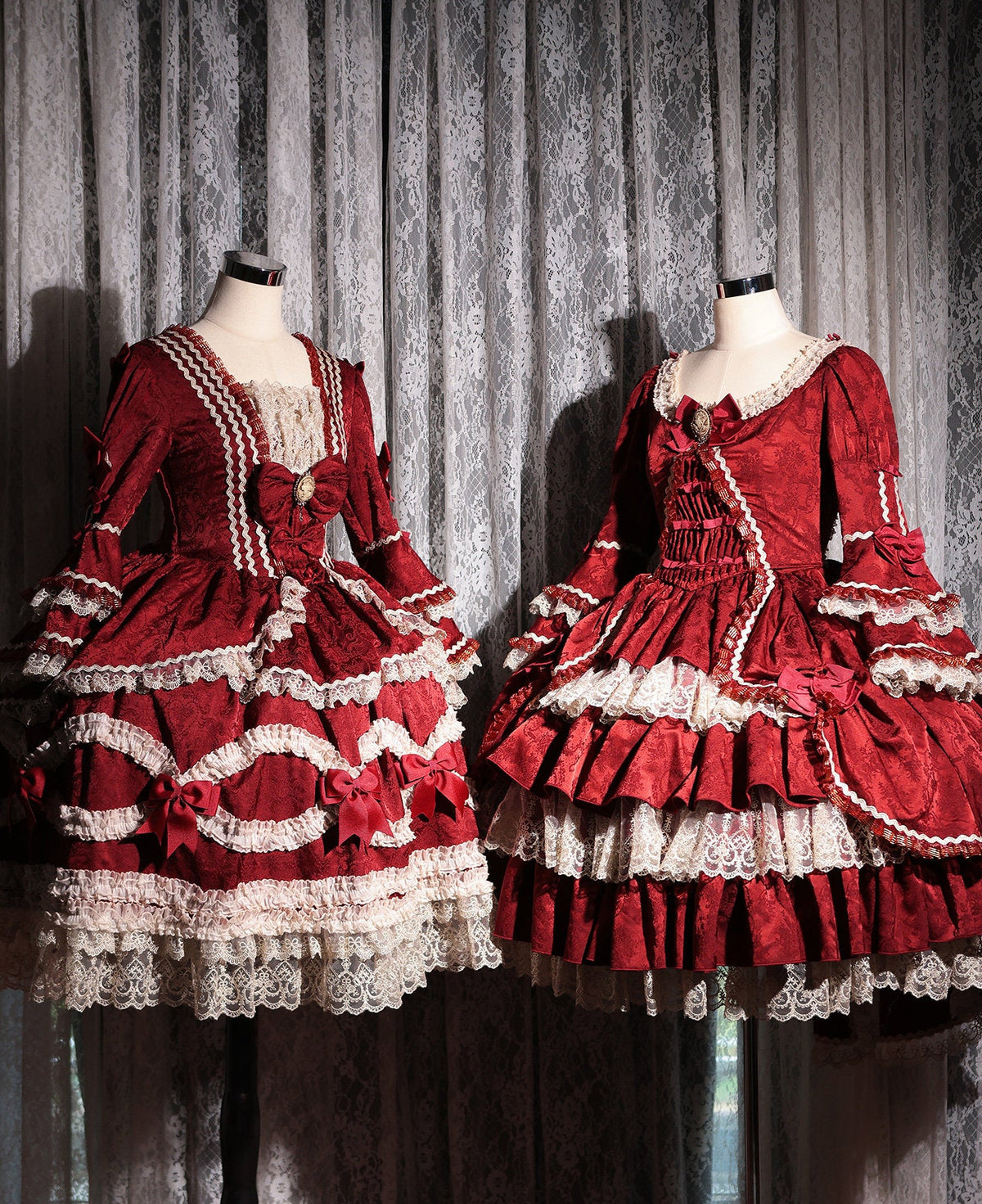 Scarlet Overture Gorgeous Red‑Gold Lolita Bridal Dress